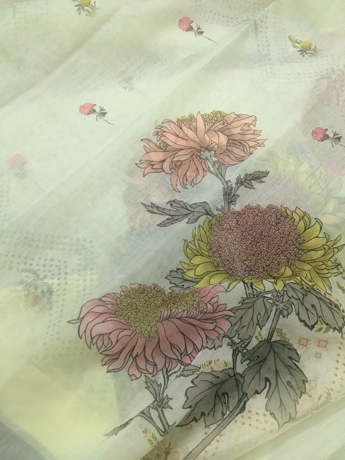 Soft Semi Linen Jute Cotton Printed Embroidered Suit - Light Yellow