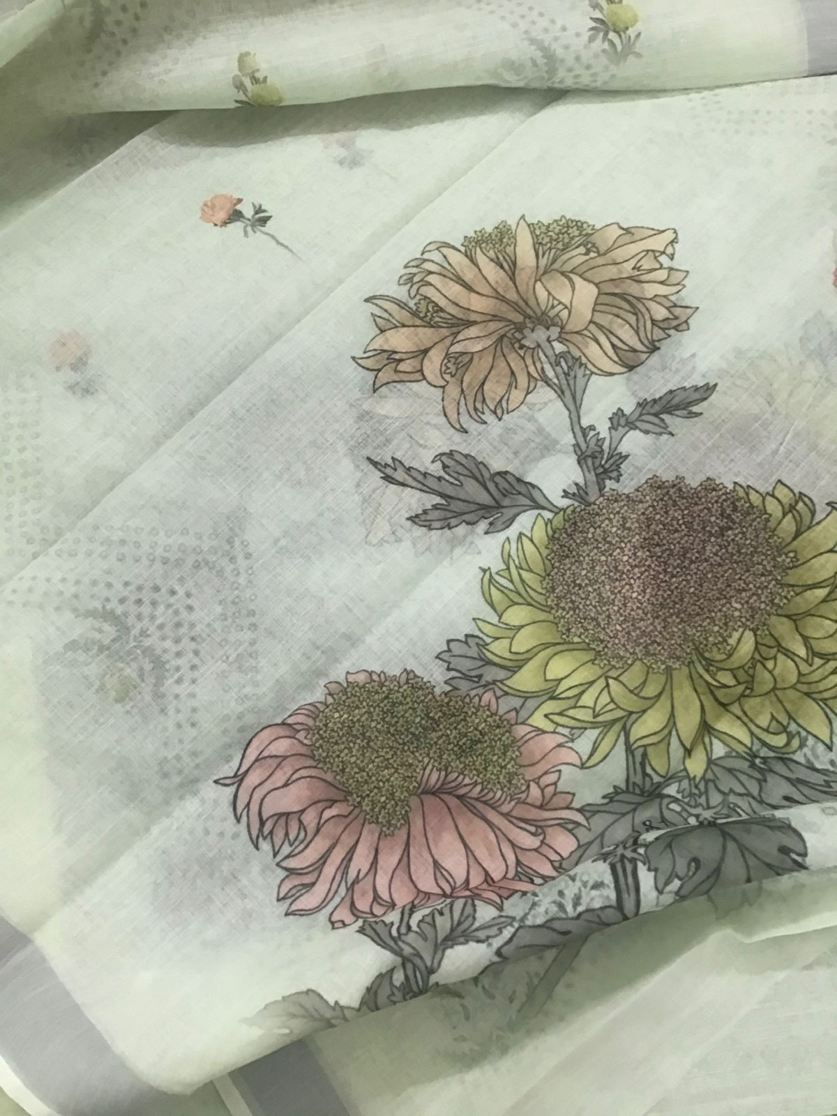 Soft Semi Linen Jute Cotton Printed Embroidered Suit - Green