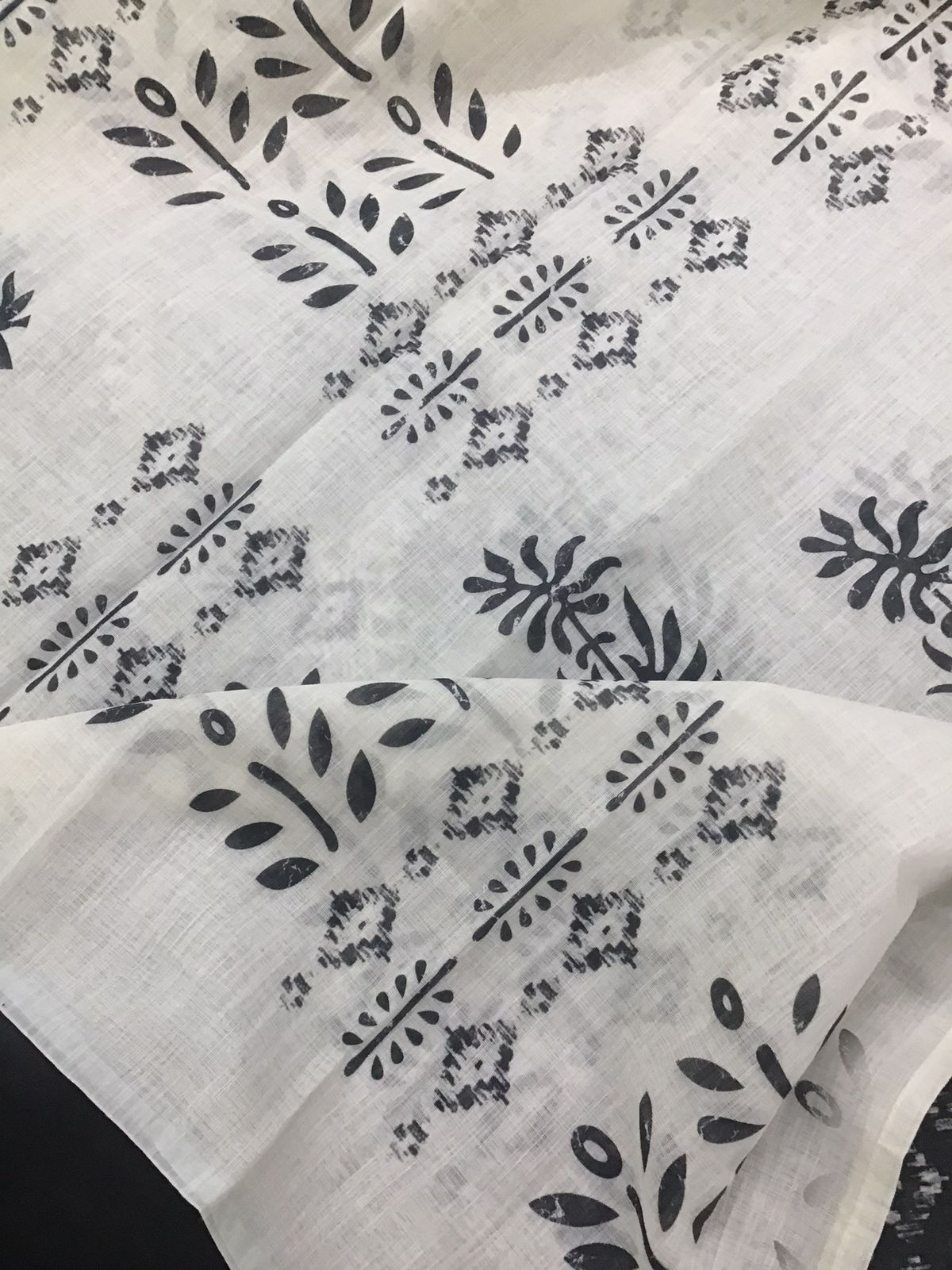 Soft Semi Linen Jute Cotton Printed Embroidered Suit - Black