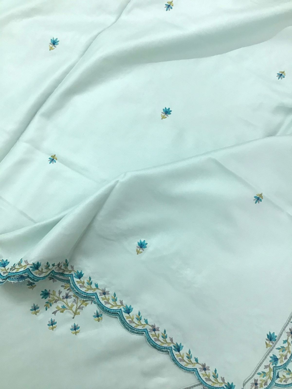 Soft Woollen Slub Silk Embroidered Suit - Blue