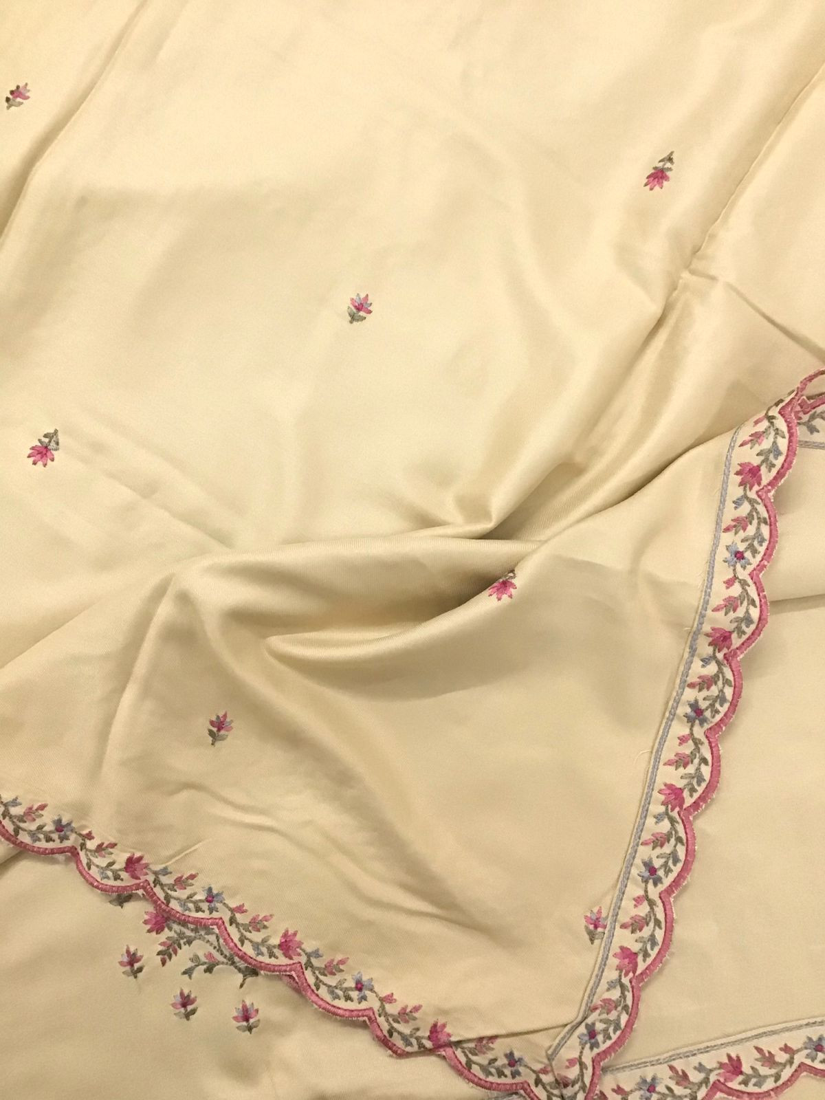 Soft Woollen Slub Silk Embroidered Suit - Beige