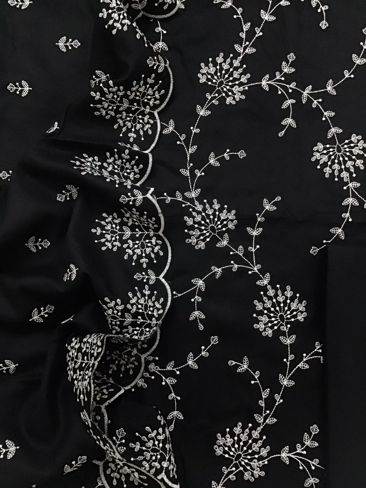 Soft Woollen Slub Silk Embroidered Suit - Black