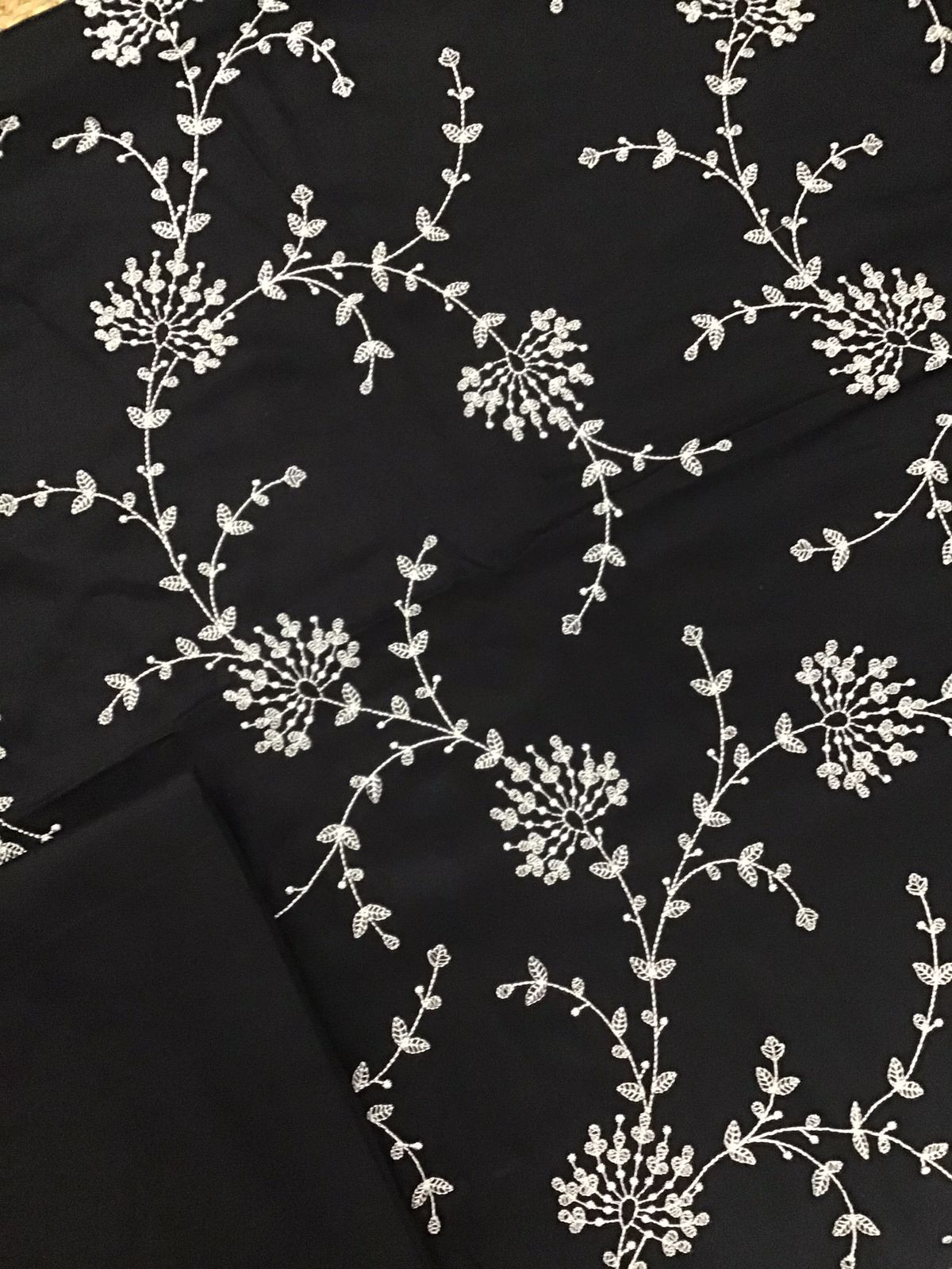 Soft Woollen Slub Silk Embroidered Suit - Black