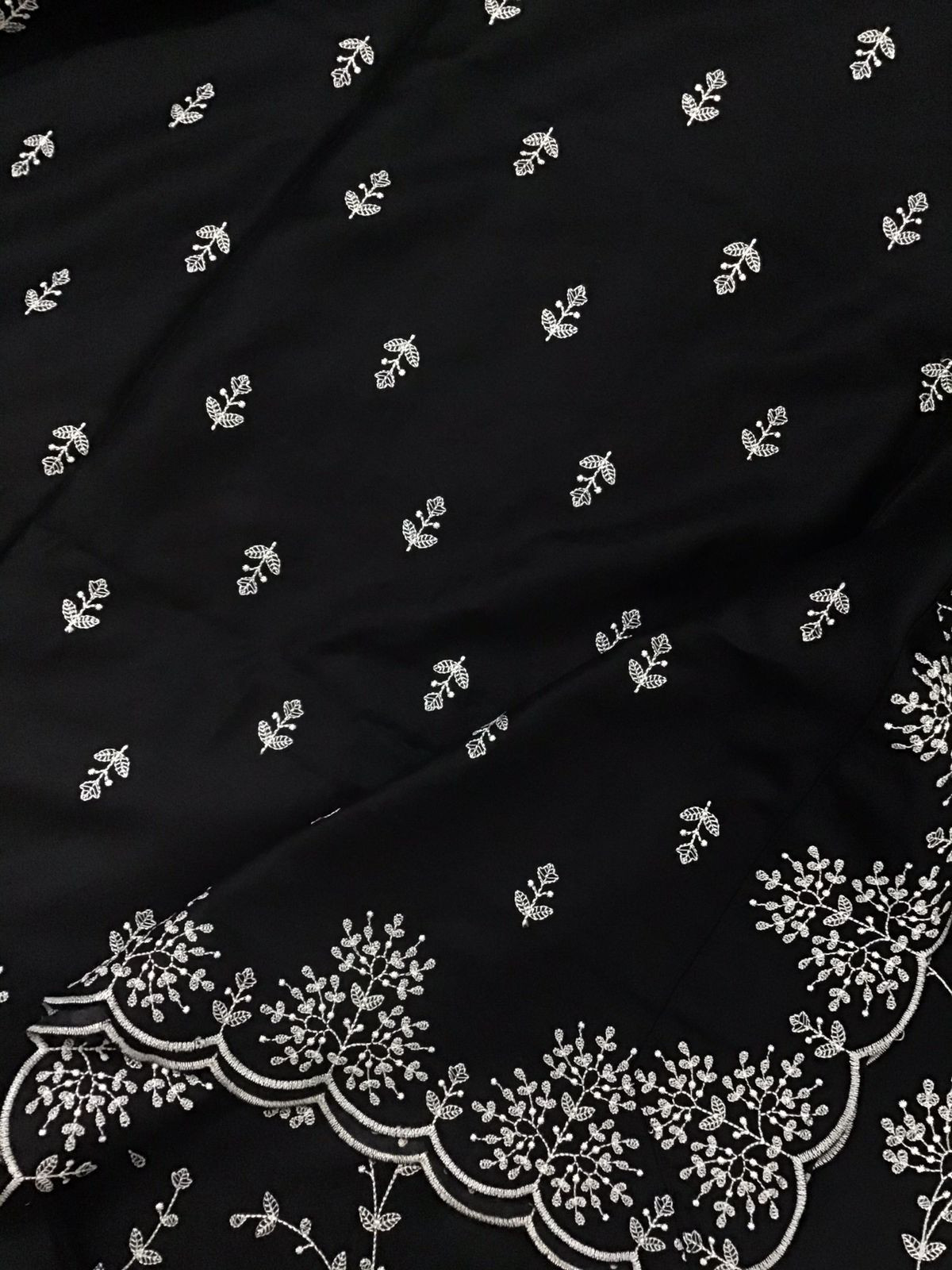 Soft Woollen Slub Silk Embroidered Suit - Black