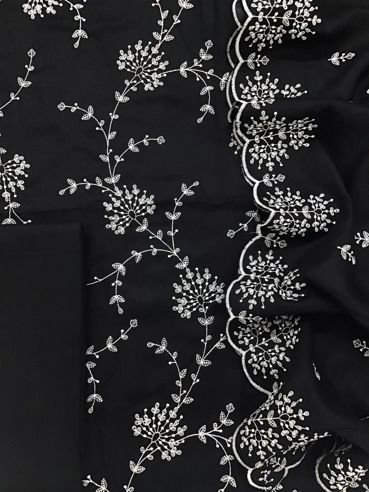 Soft Woollen Slub Silk Embroidered Suit - Black