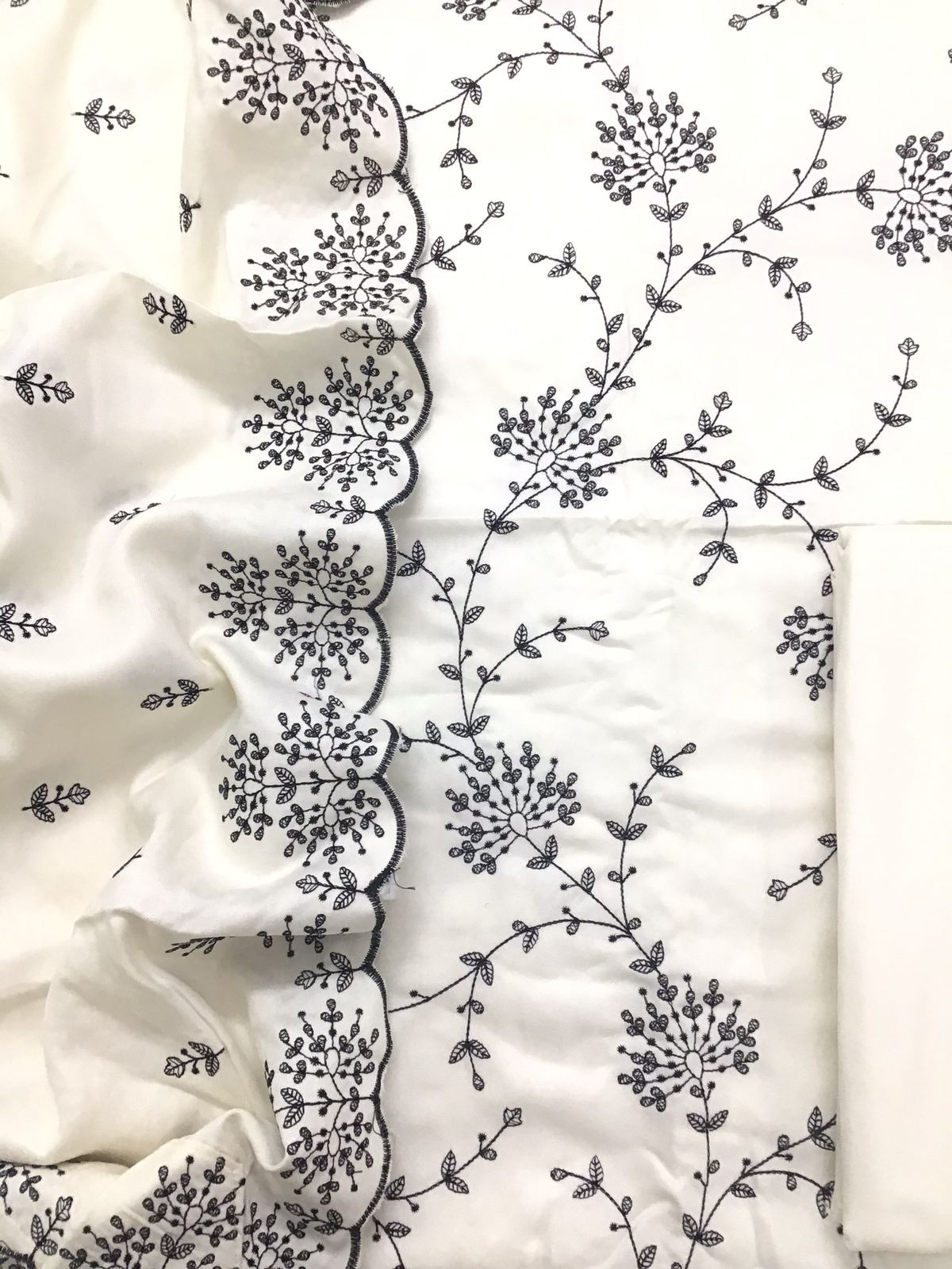 Soft Woollen Slub Silk Embroidered Suit - Off White