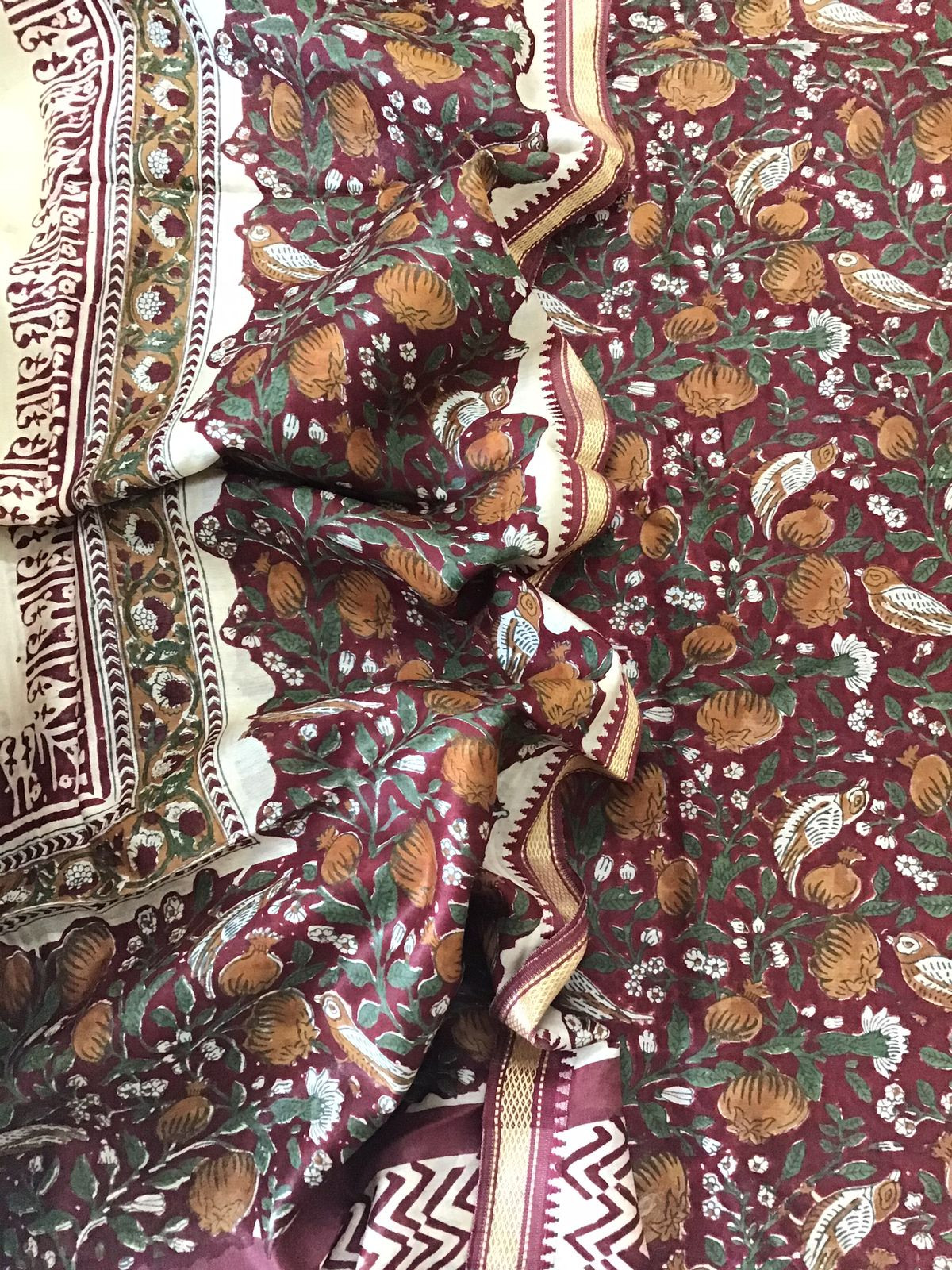 Pure Chanderi Printed Suit - Maroon