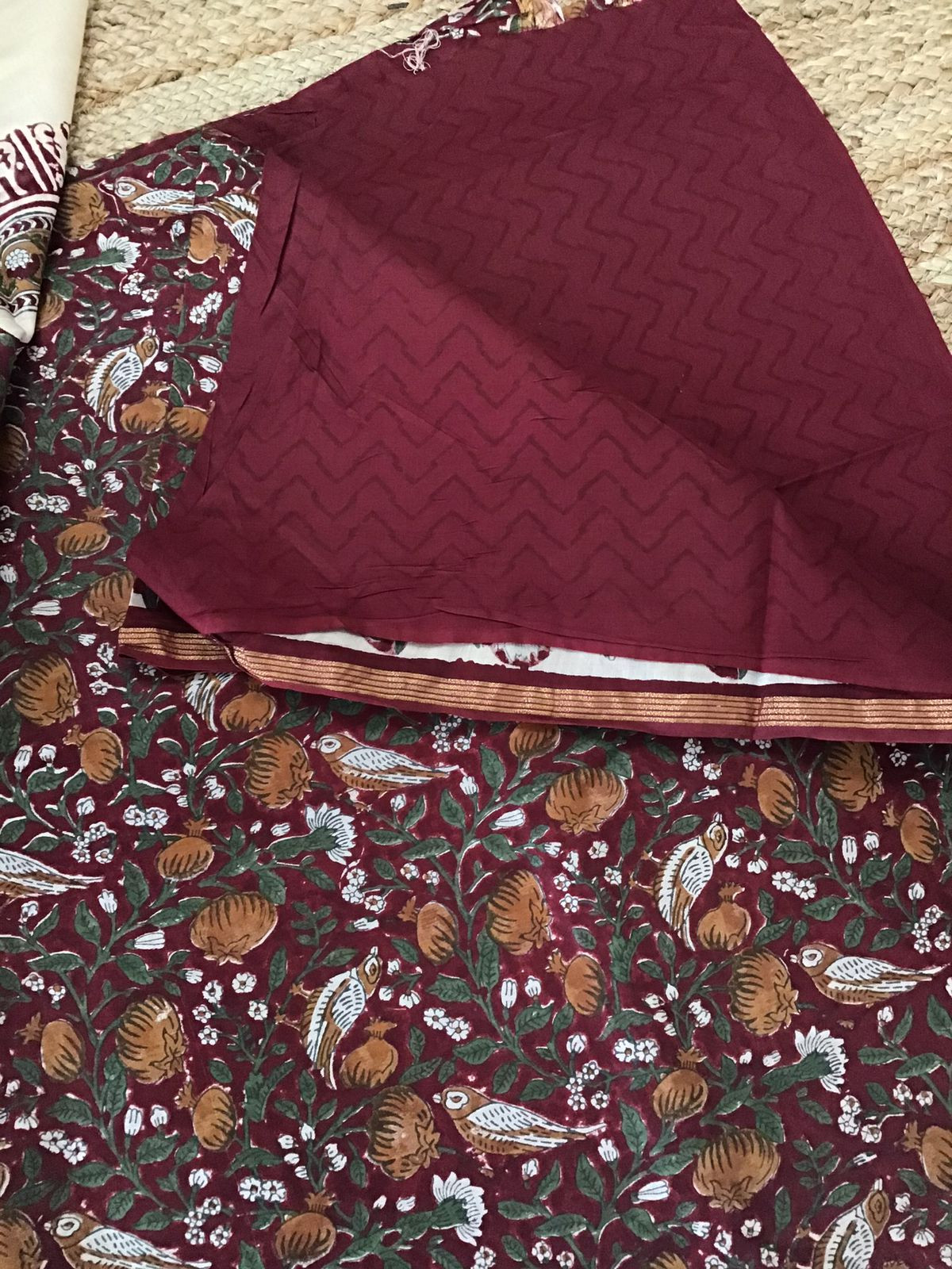 Pure Chanderi Printed Suit - Maroon