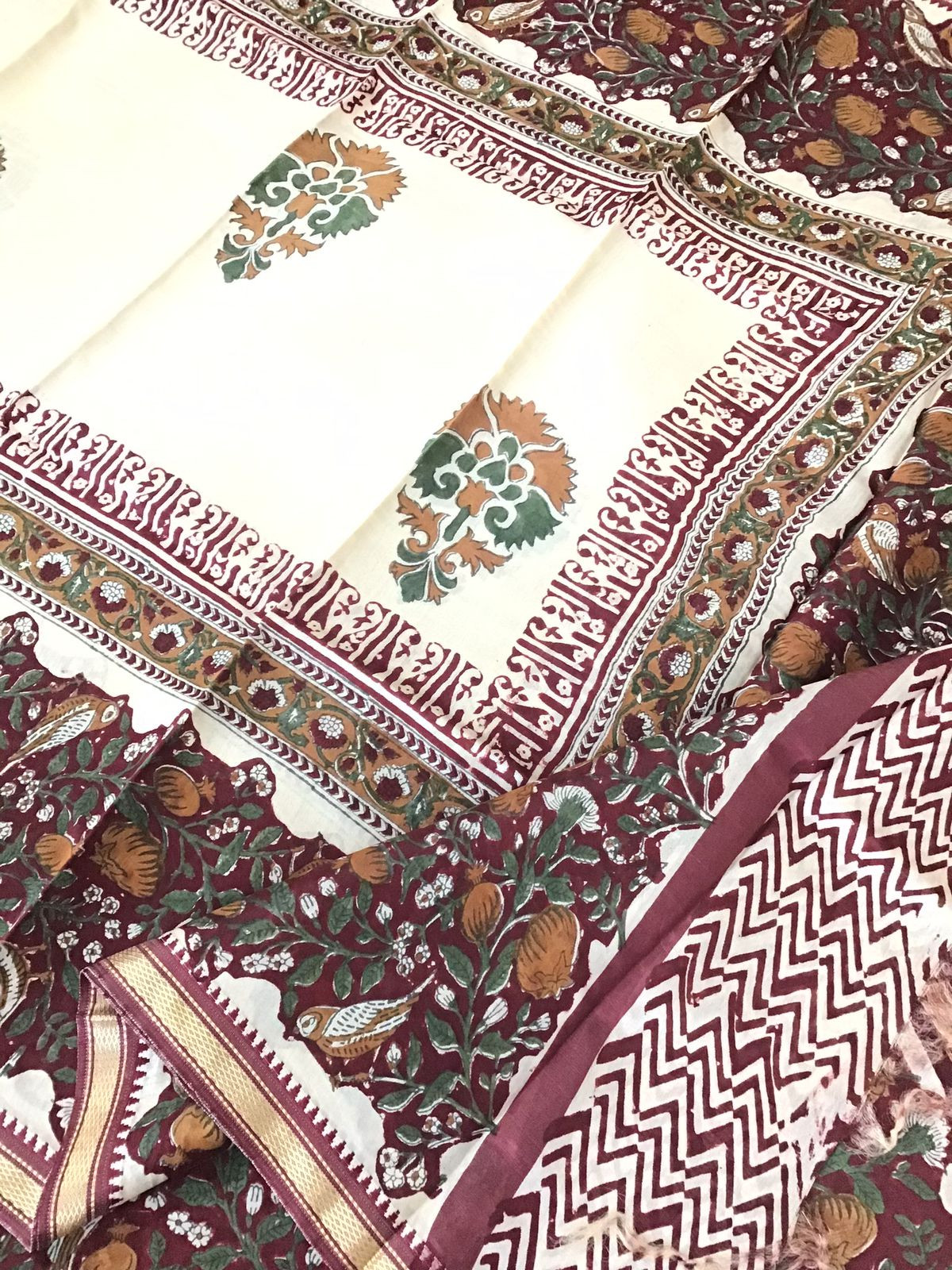 Pure Chanderi Printed Suit - Maroon