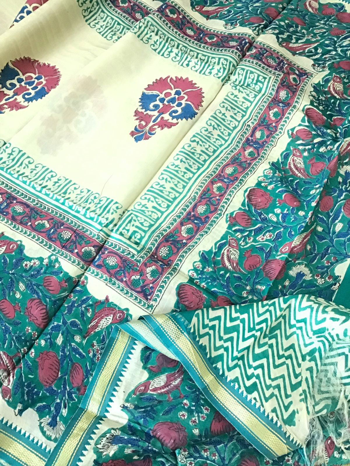 Pure Chanderi Printed Suit - Green