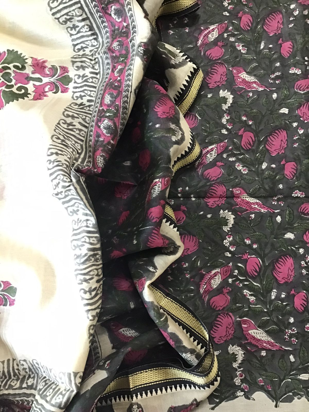 Pure Chanderi Printed Suit - Grey