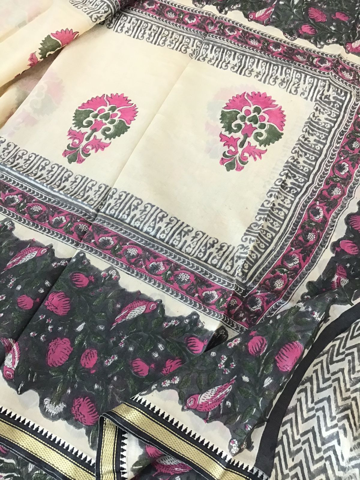 Pure Chanderi Printed Suit - Grey