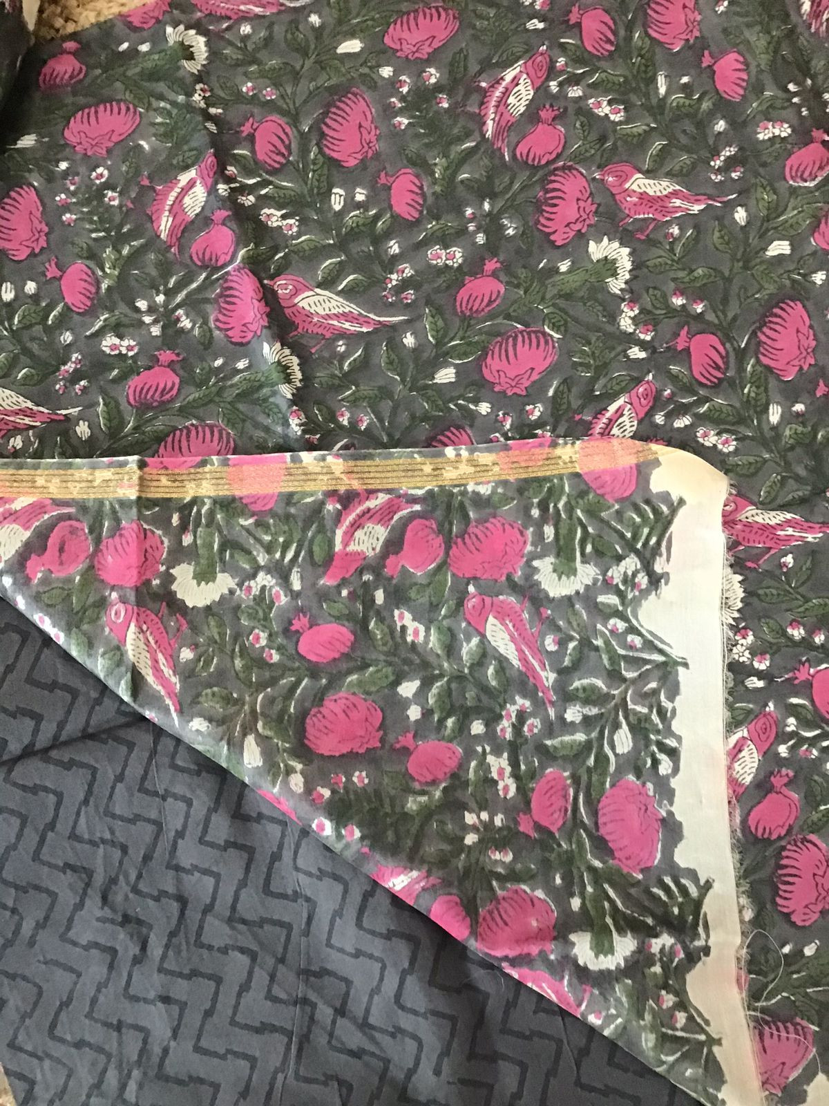 Pure Chanderi Printed Suit - Grey