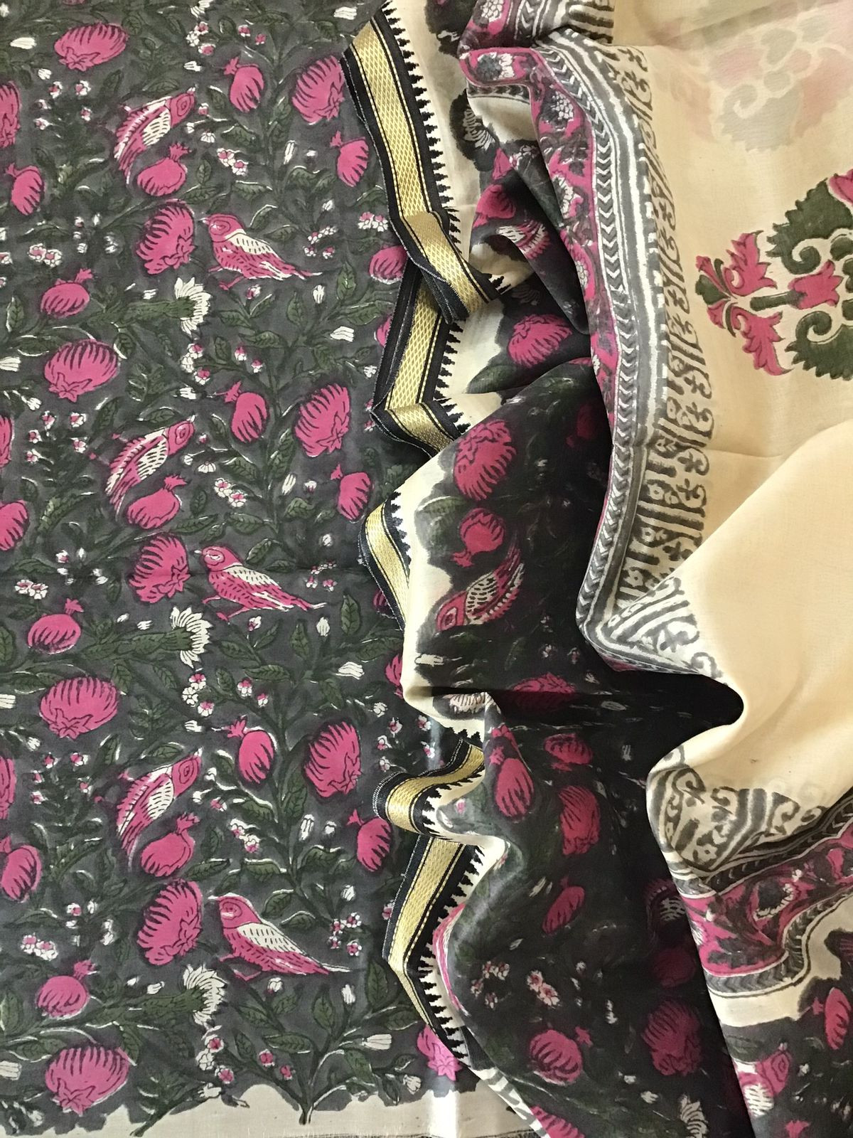 Pure Chanderi Printed Suit - Grey