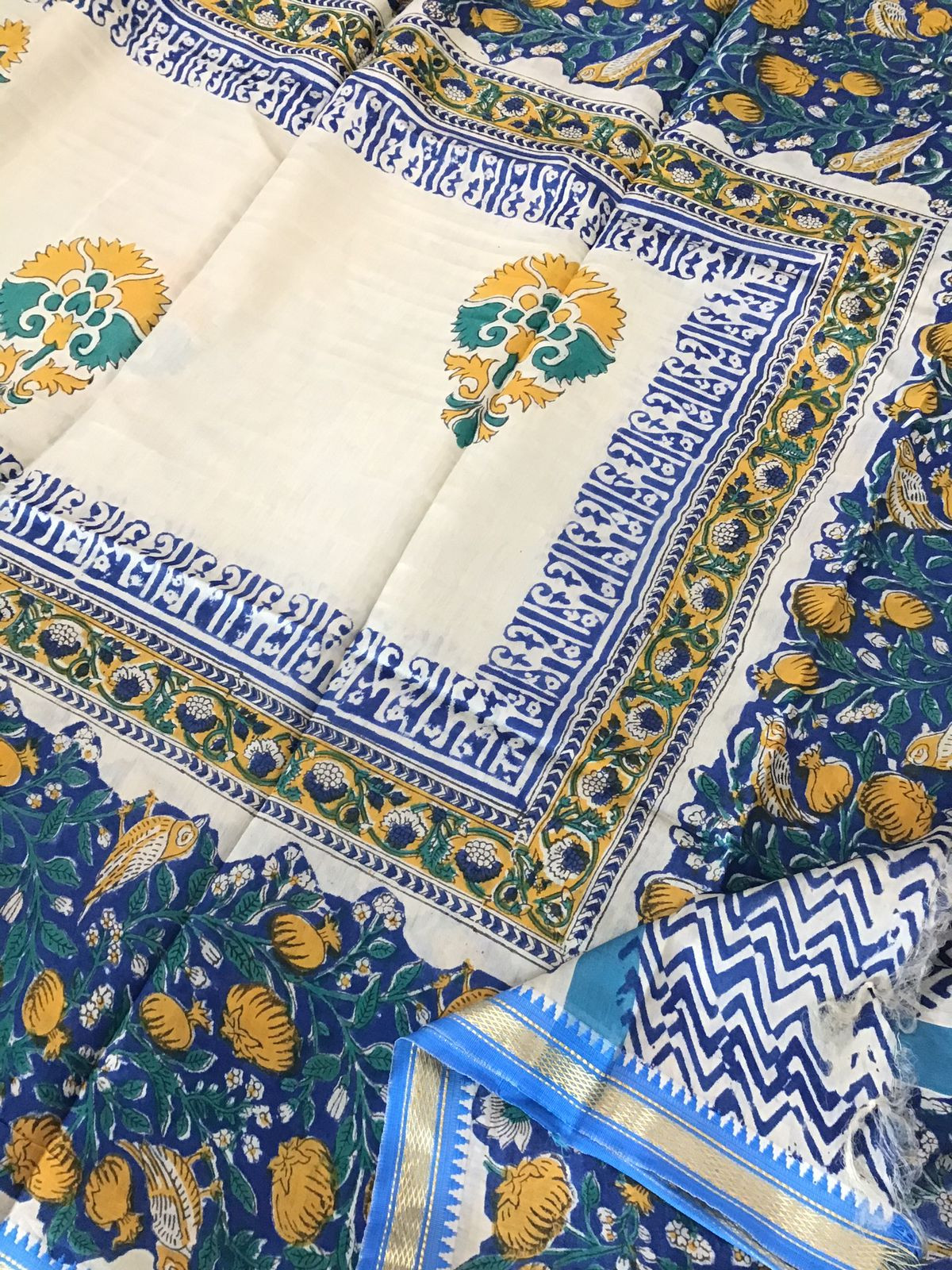 Pure Chanderi Printed Suit - Blue
