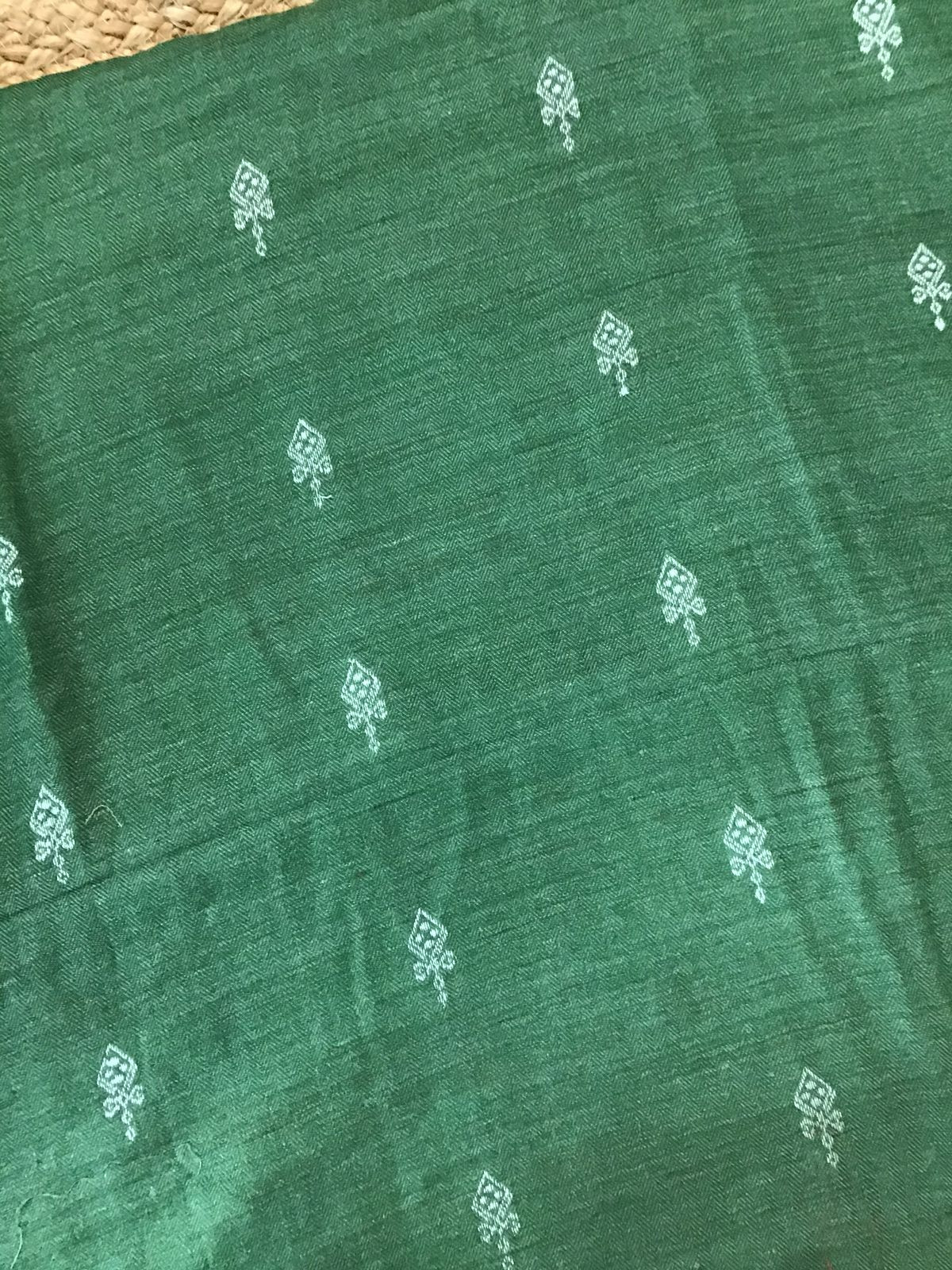Soft Woollen Basbara Cotton Silk Self Weaved Printed Suit - Green
