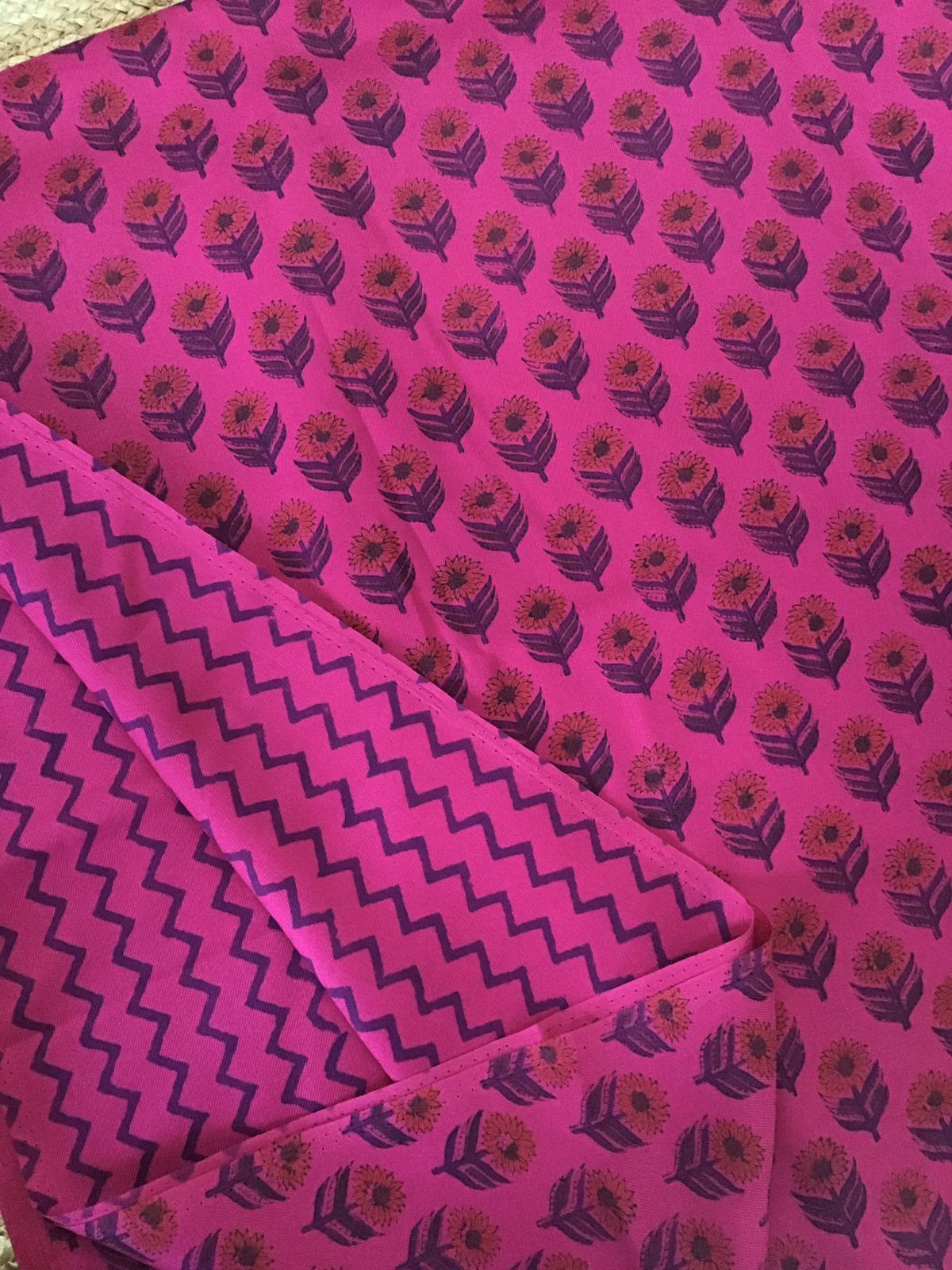 Soft Woollen Slub Silk Block Printed Suit - Pink