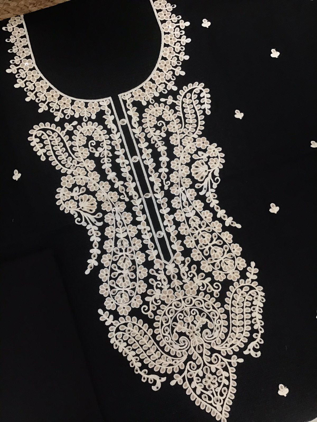 Soft Kota Silk Embroidered Suit - Black