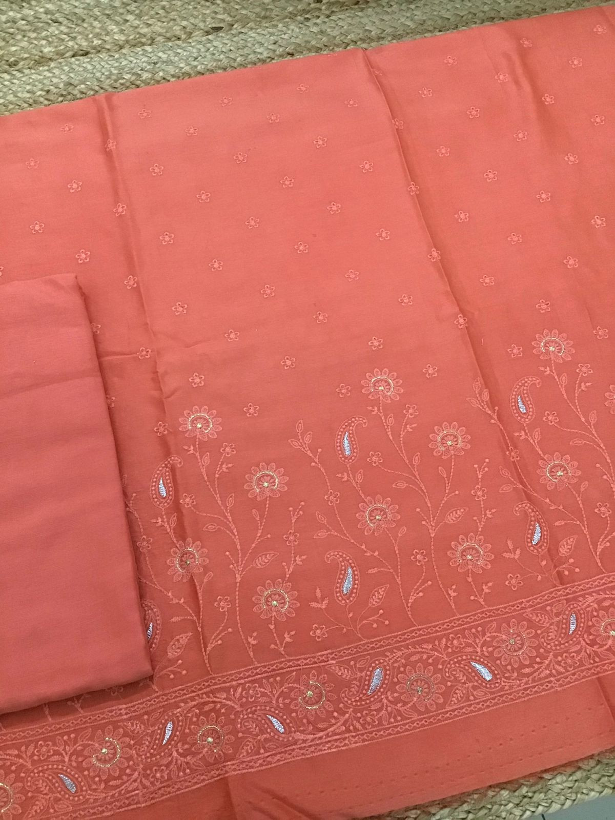 Pure Chanderi Embroidered Suit - Orange