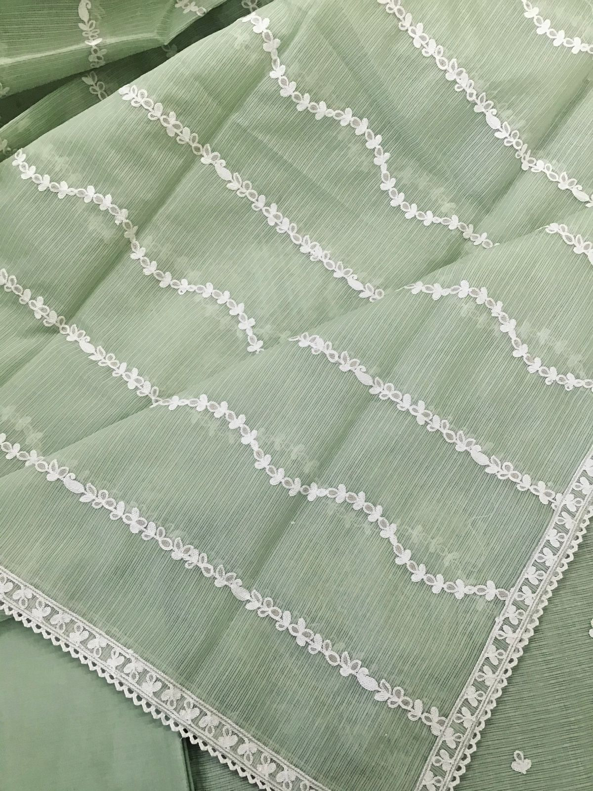 Soft Kota Silk Embroidered Suit - Green