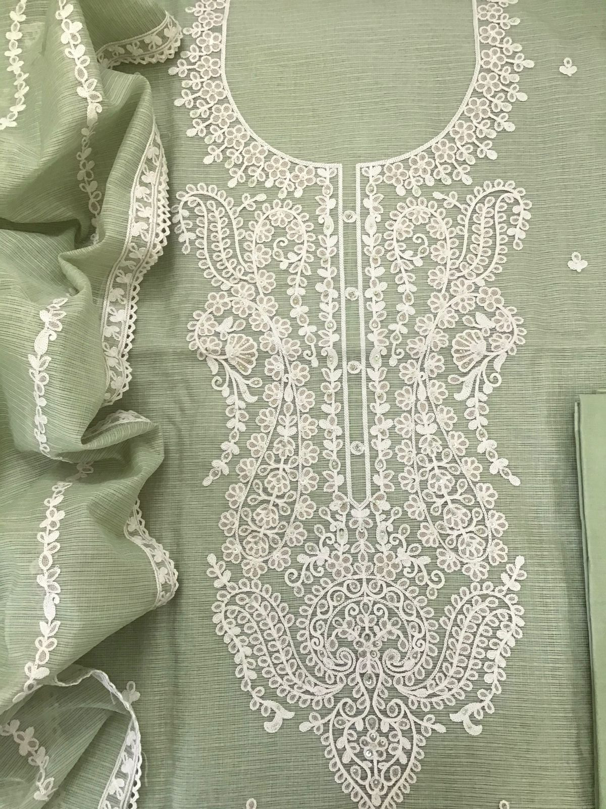 Soft Kota Silk Embroidered Suit - Green