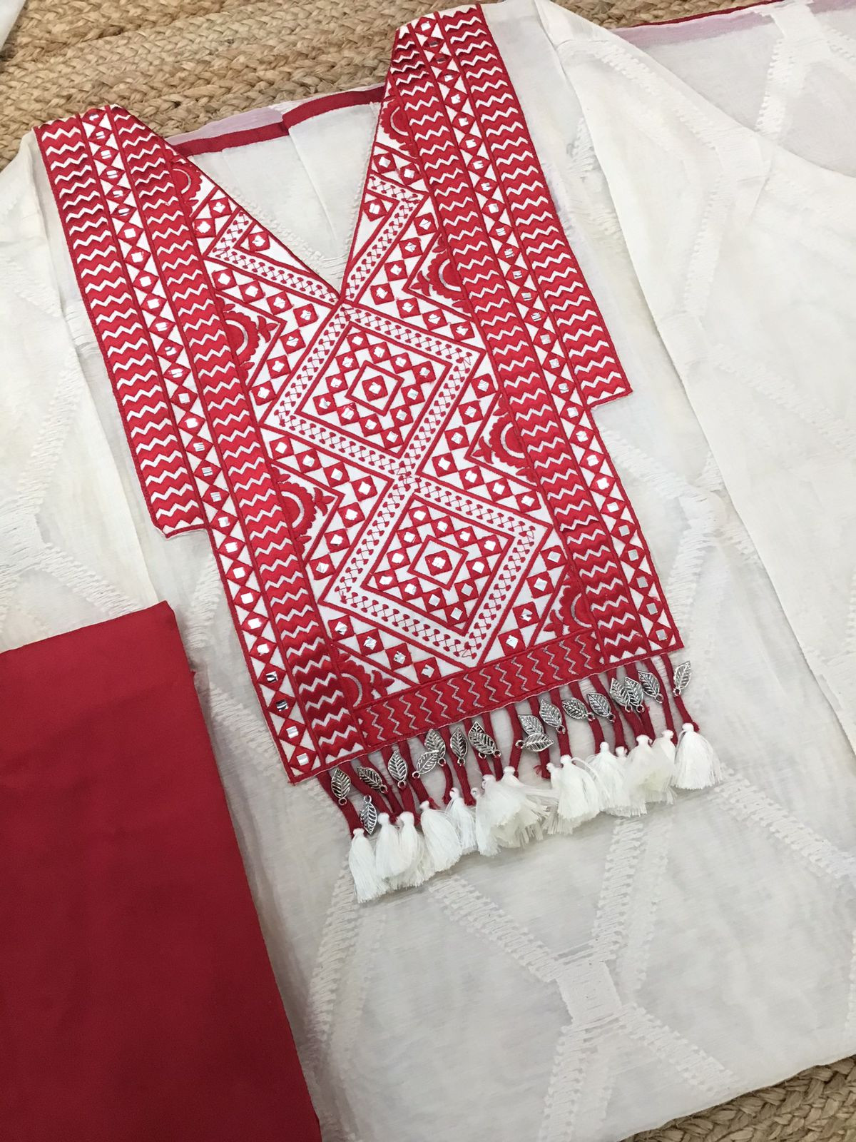 Pure Mul Chanderi Printed Embroidered Suit - Off White