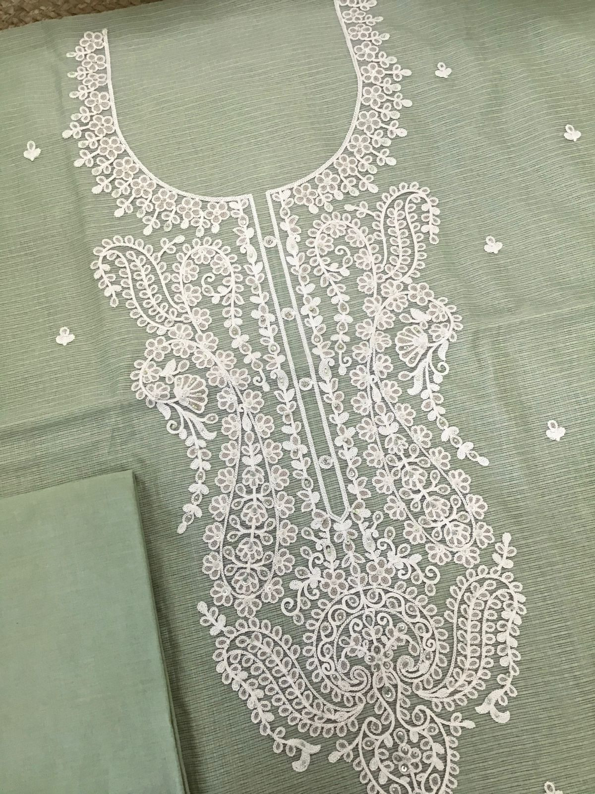 Soft Kota Silk Embroidered Suit - Green
