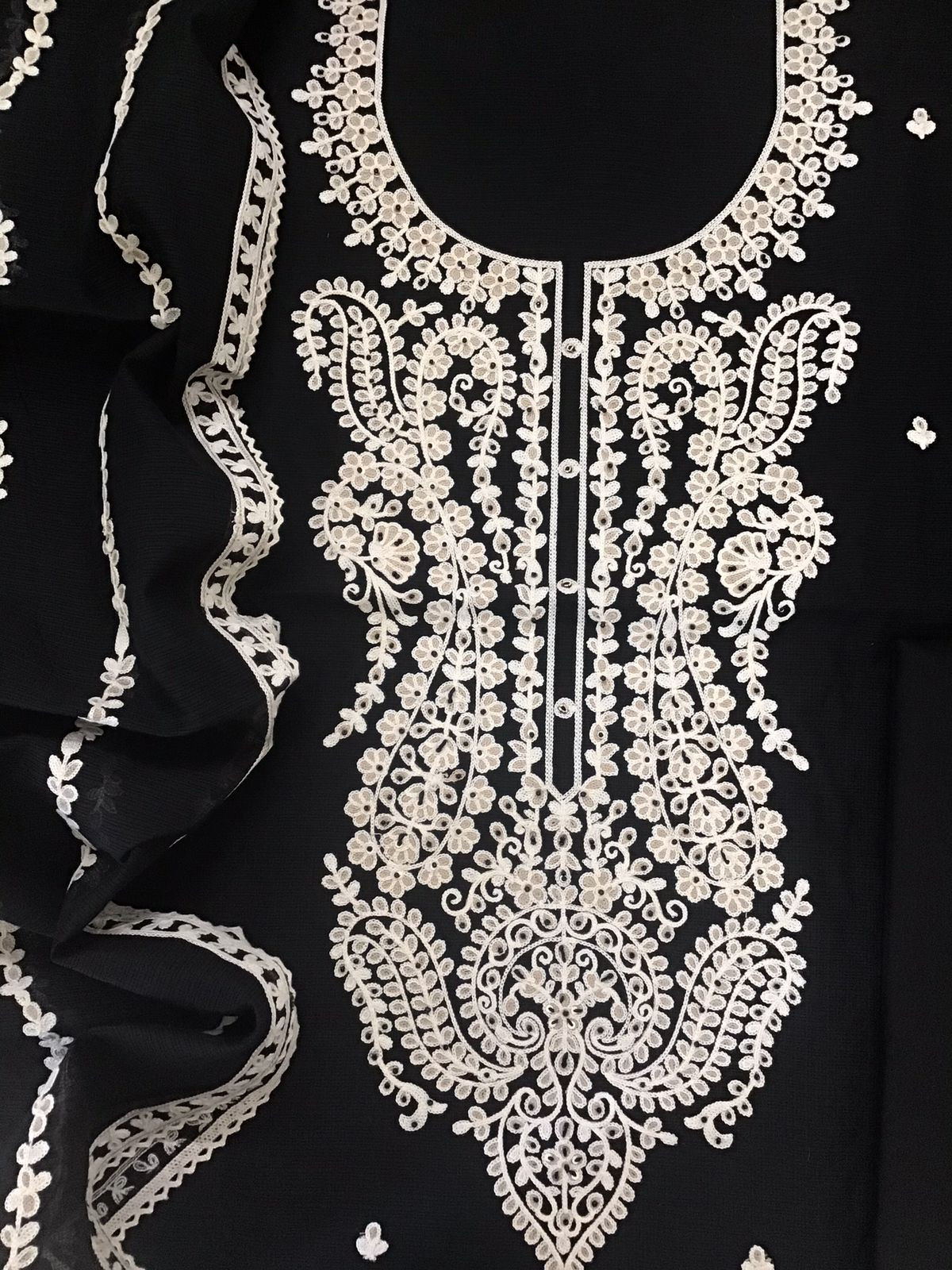 Soft Kota Silk Embroidered Suit - Black