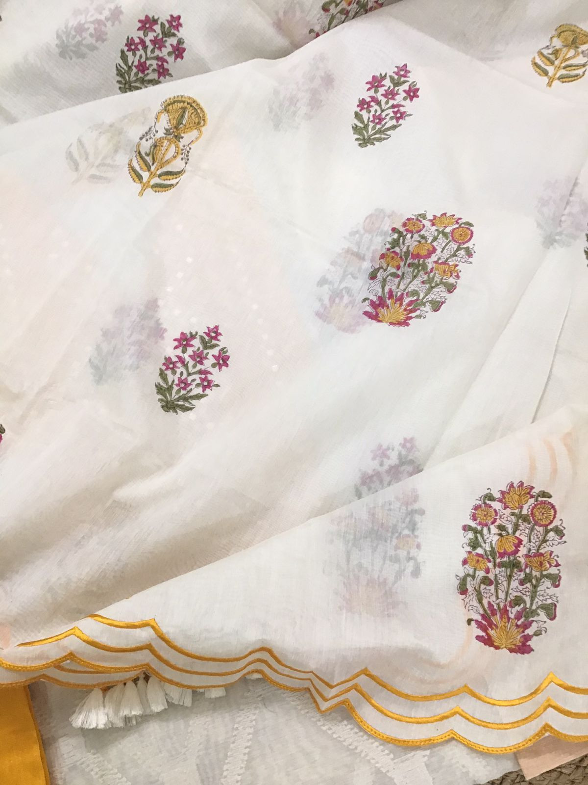 Pure Mul Chanderi Printed Embroidered Suit - Off White