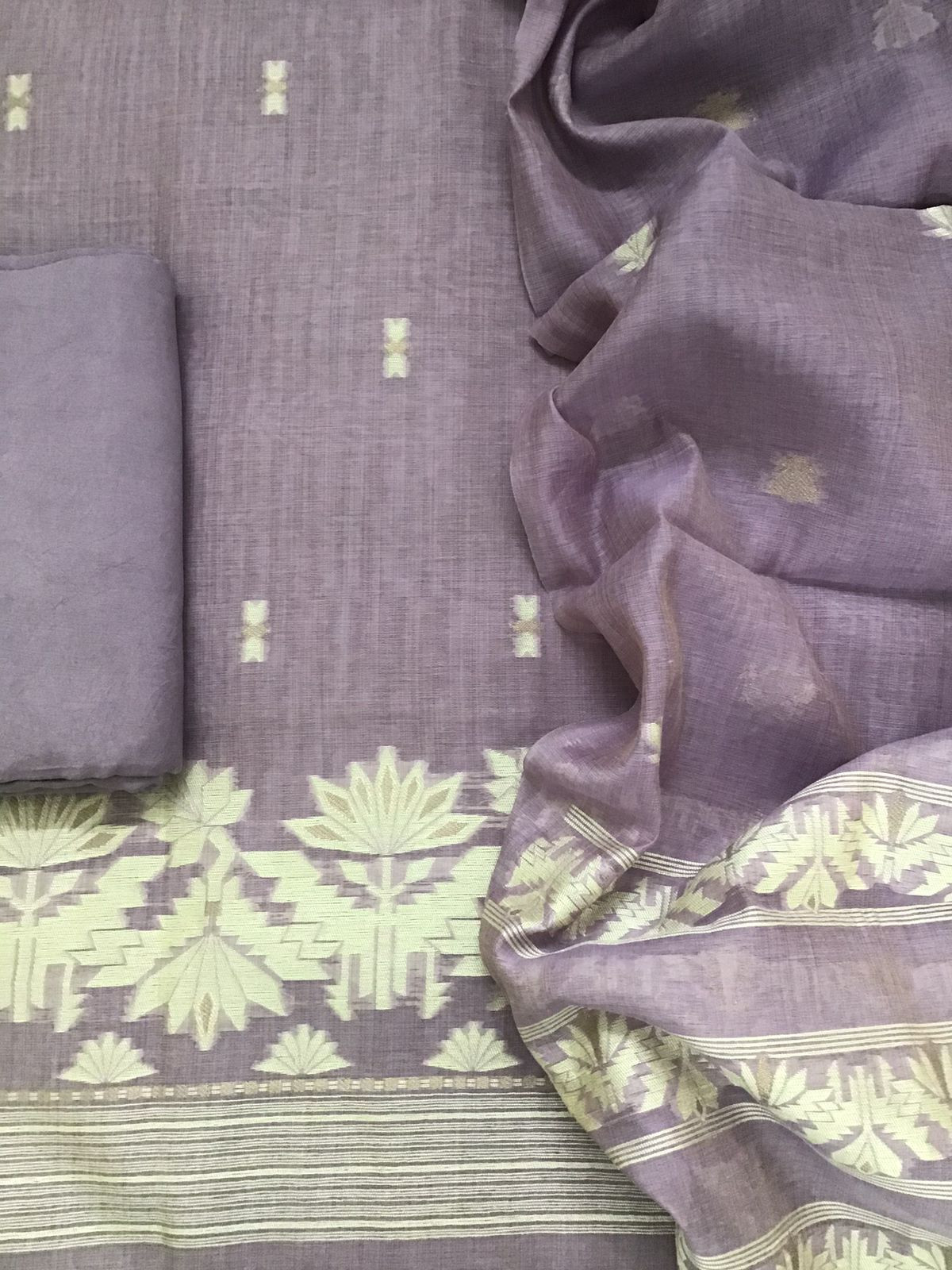 Soft Slub Chanderi Jamdani Weaved Embroidered Suit - Lavender