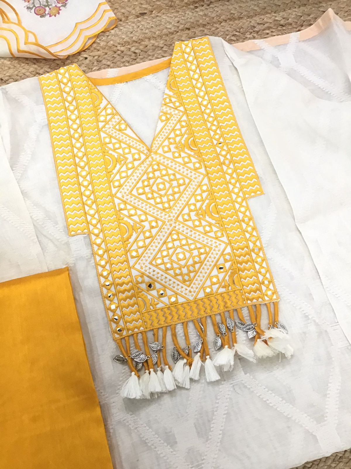 Pure Mul Chanderi Printed Embroidered Suit - Off White