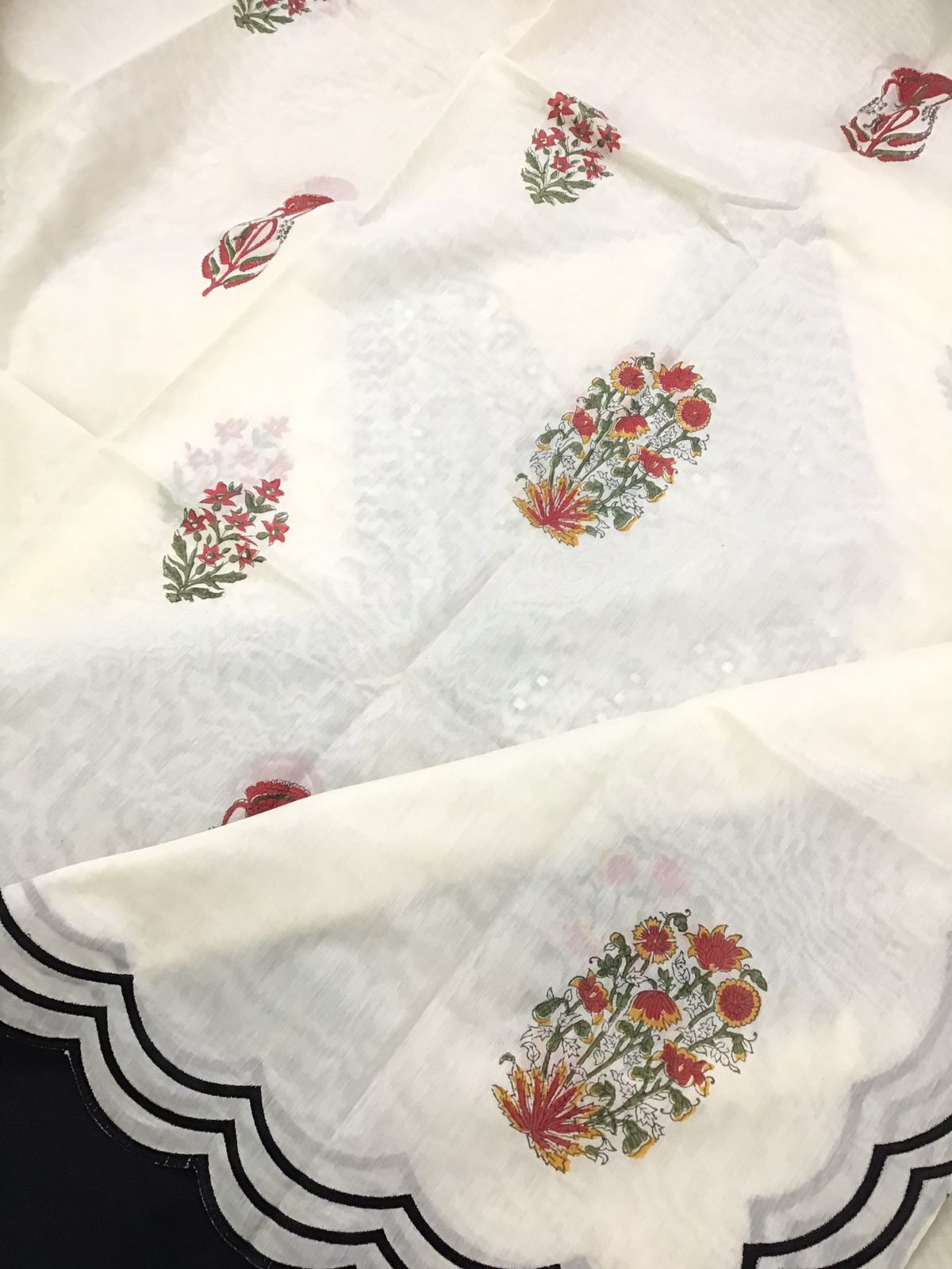 Pure Mul Chanderi Printed Embroidered Suit - Off White