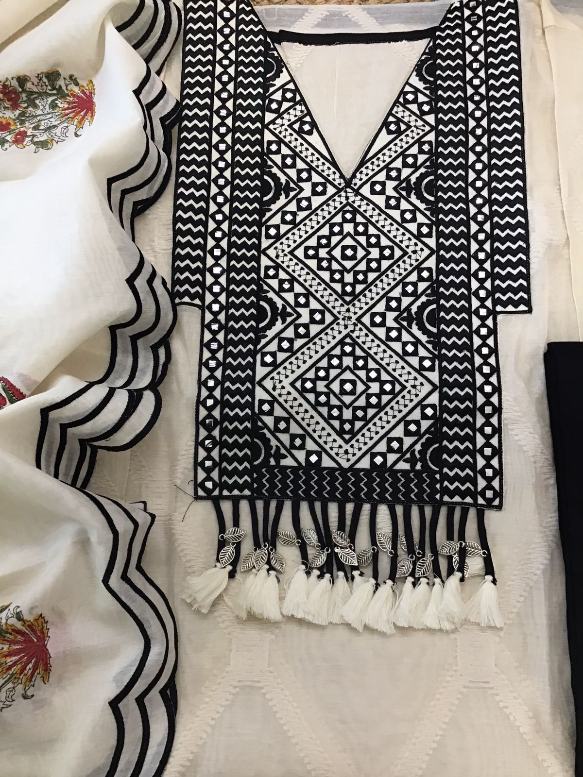 Pure Mul Chanderi Printed Embroidered Suit - Off White