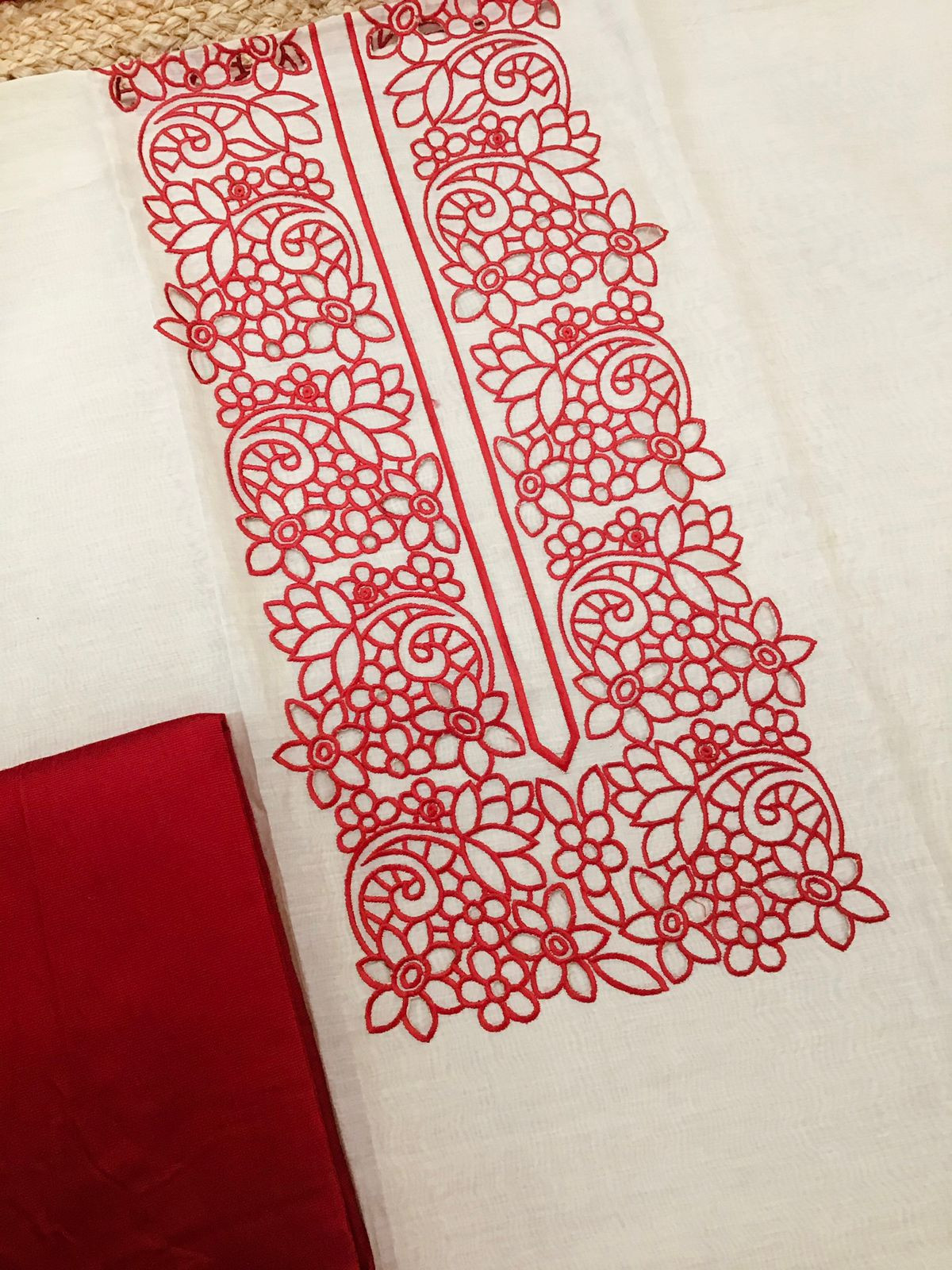 Pure Mul Chanderi Printed Embroidered Suit - Beige