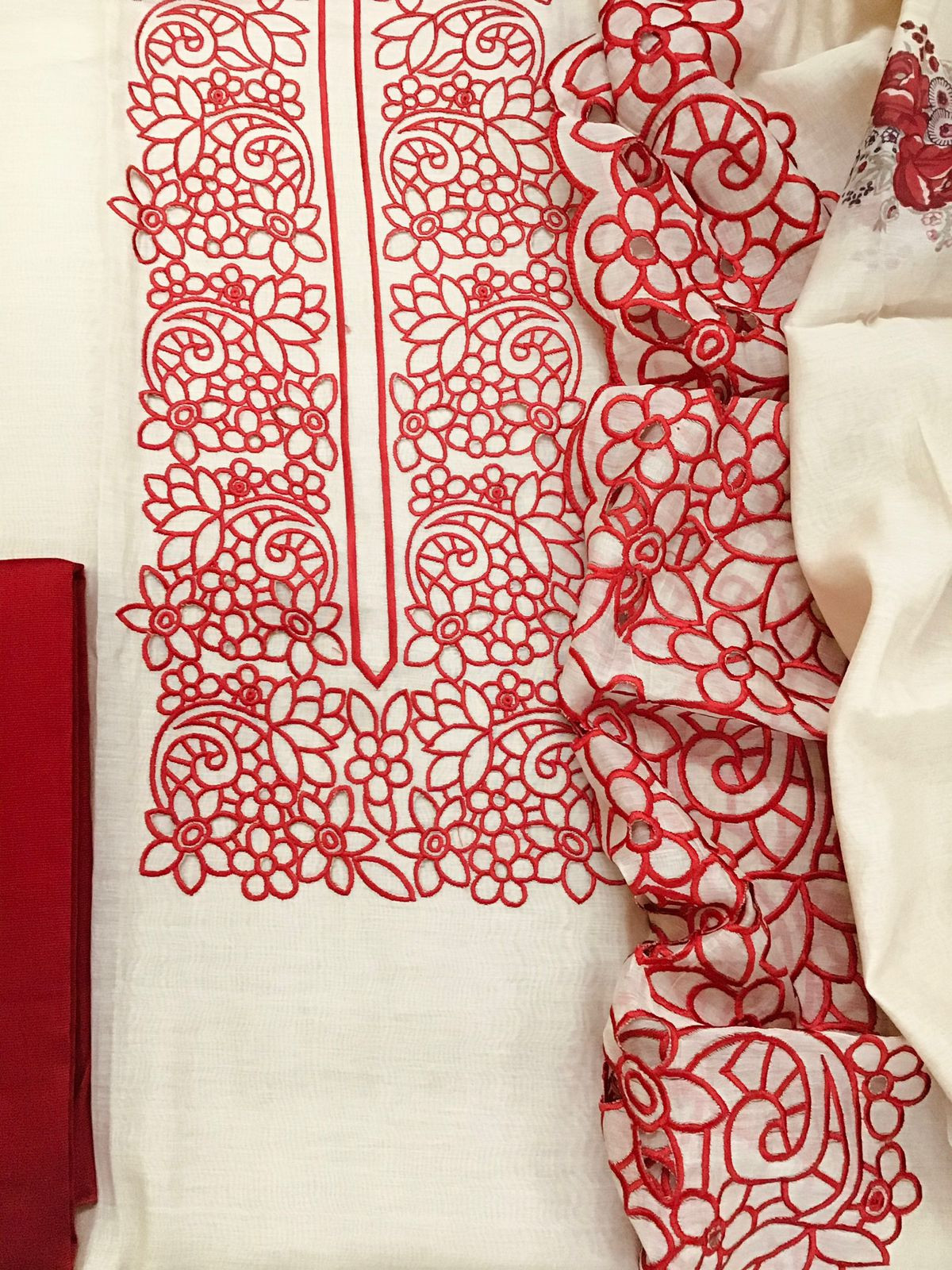 Pure Mul Chanderi Printed Embroidered Suit - Beige