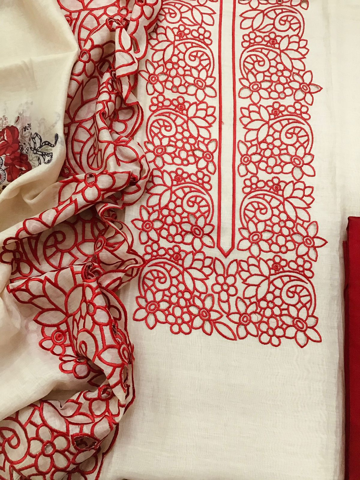 Pure Mul Chanderi Printed Embroidered Suit - Beige