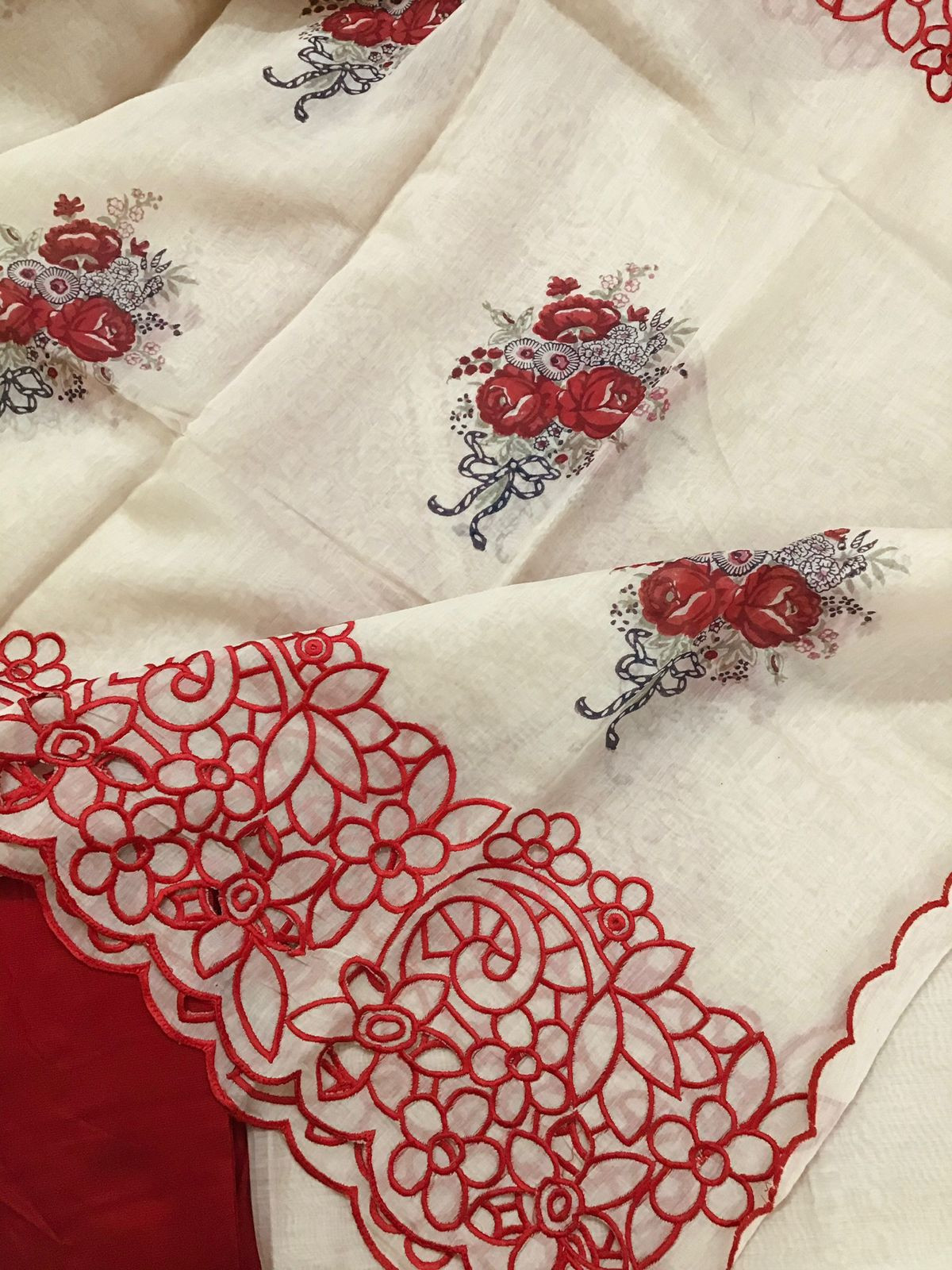 Pure Mul Chanderi Printed Embroidered Suit - Beige