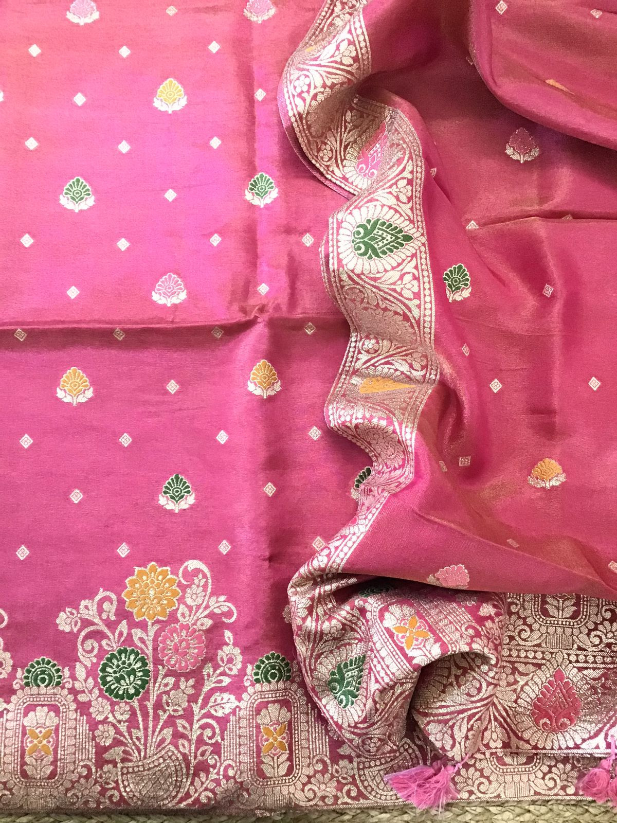 Soft Fine Tissue Chanderi Banarasi Weaved Suit - Pink