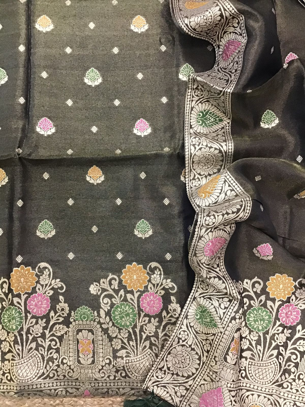 Soft Fine Tissue Chanderi Banarasi Weaved Suit - Olive