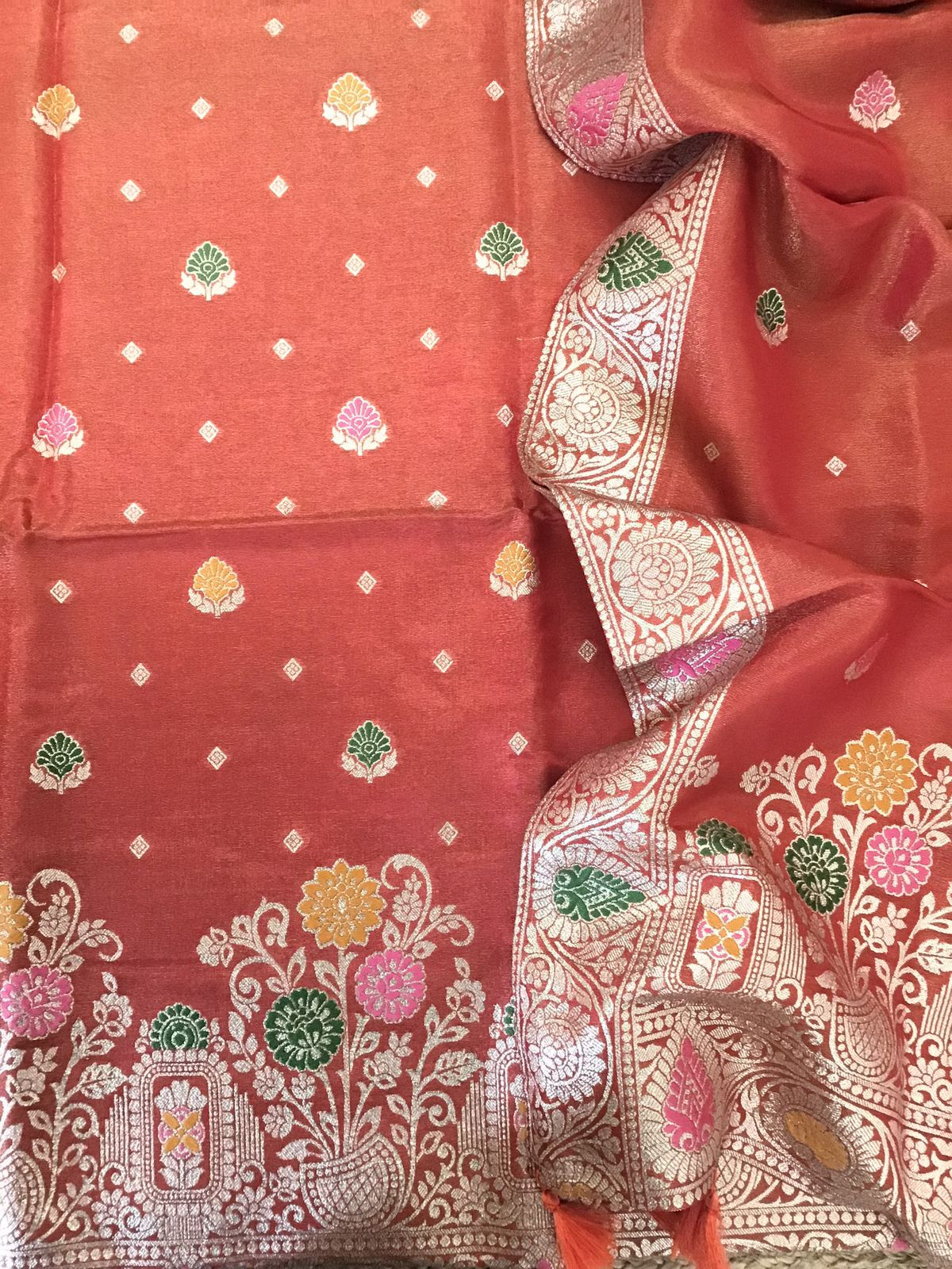 Soft Fine Tissue Chanderi Banarasi Weaved Suit - Orange