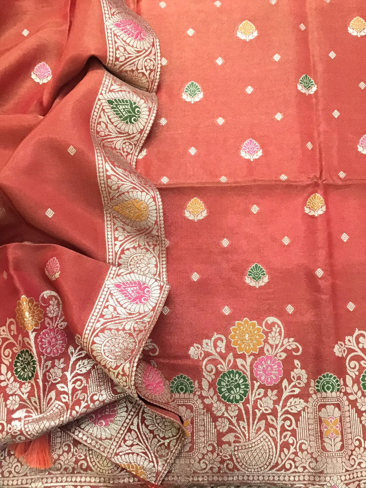 Soft Fine Tissue Chanderi Banarasi Weaved Suit - Orange