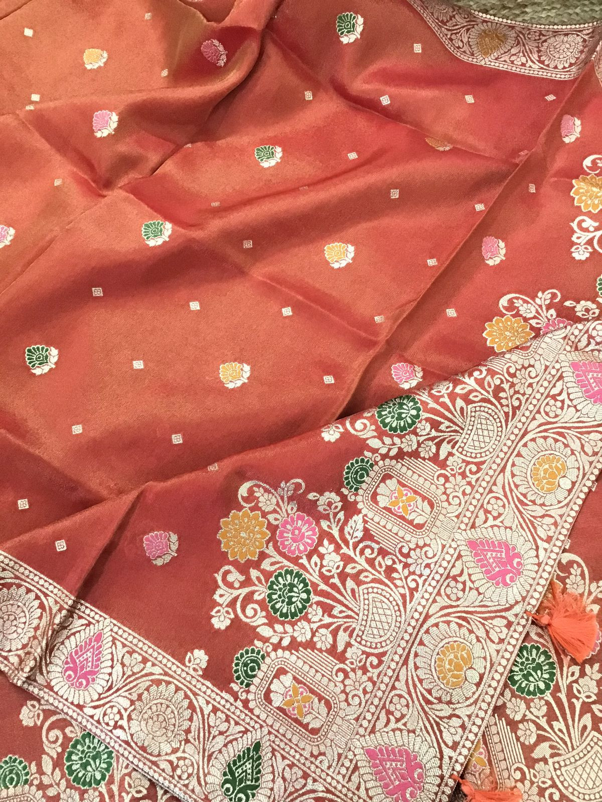 Soft Fine Tissue Chanderi Banarasi Weaved Suit - Orange