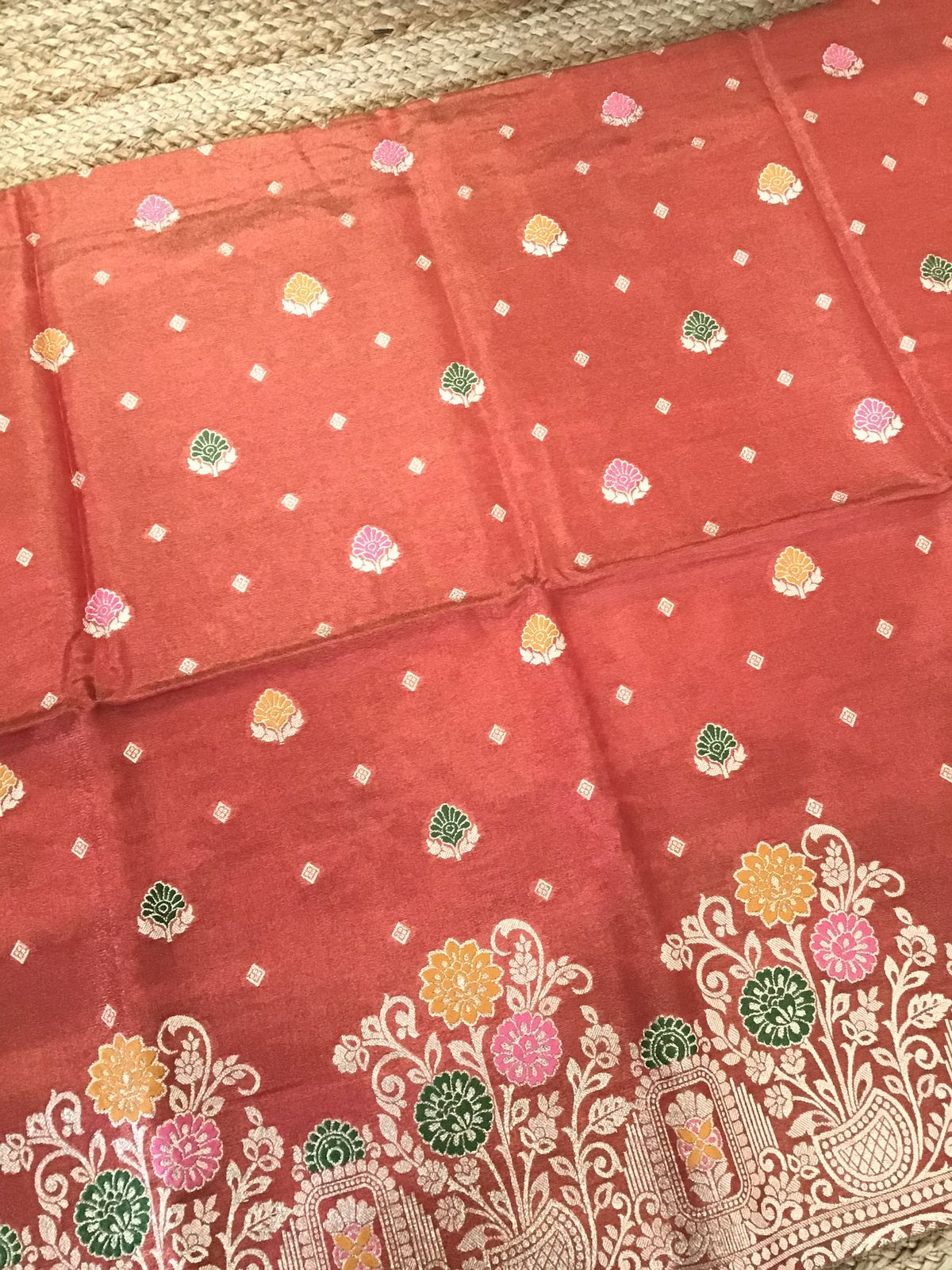 Soft Fine Tissue Chanderi Banarasi Weaved Suit - Orange