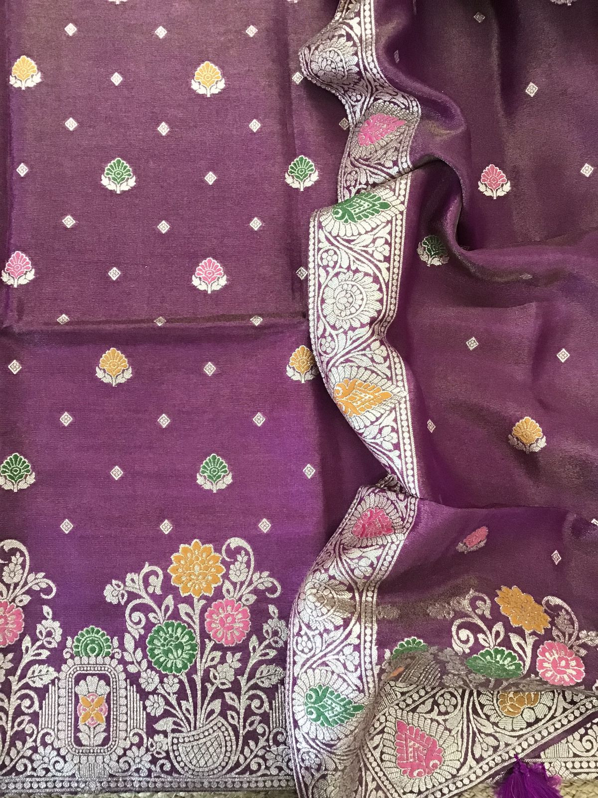 Soft Fine Tissue Chanderi Banarasi Weaved Suit - Purple