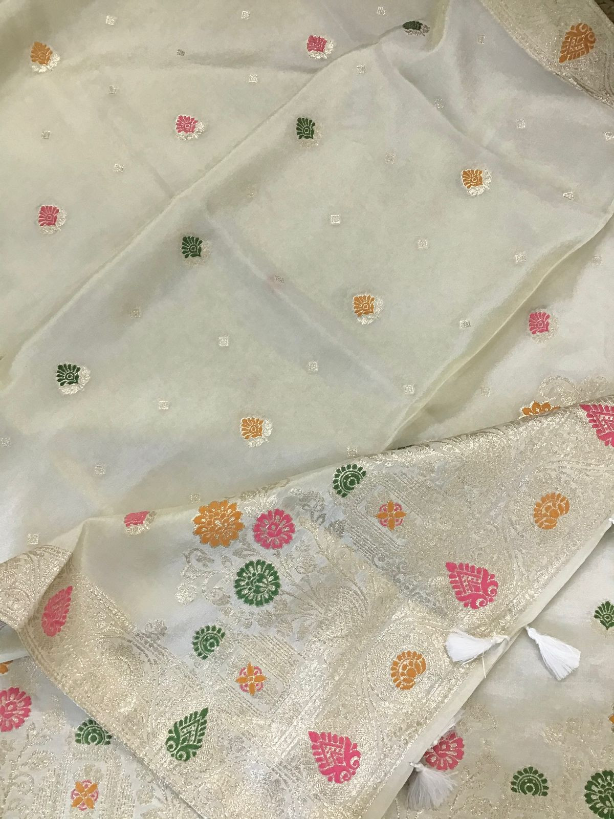 Soft Fine Tissue Chanderi Banarasi Weaved Suit - Cream