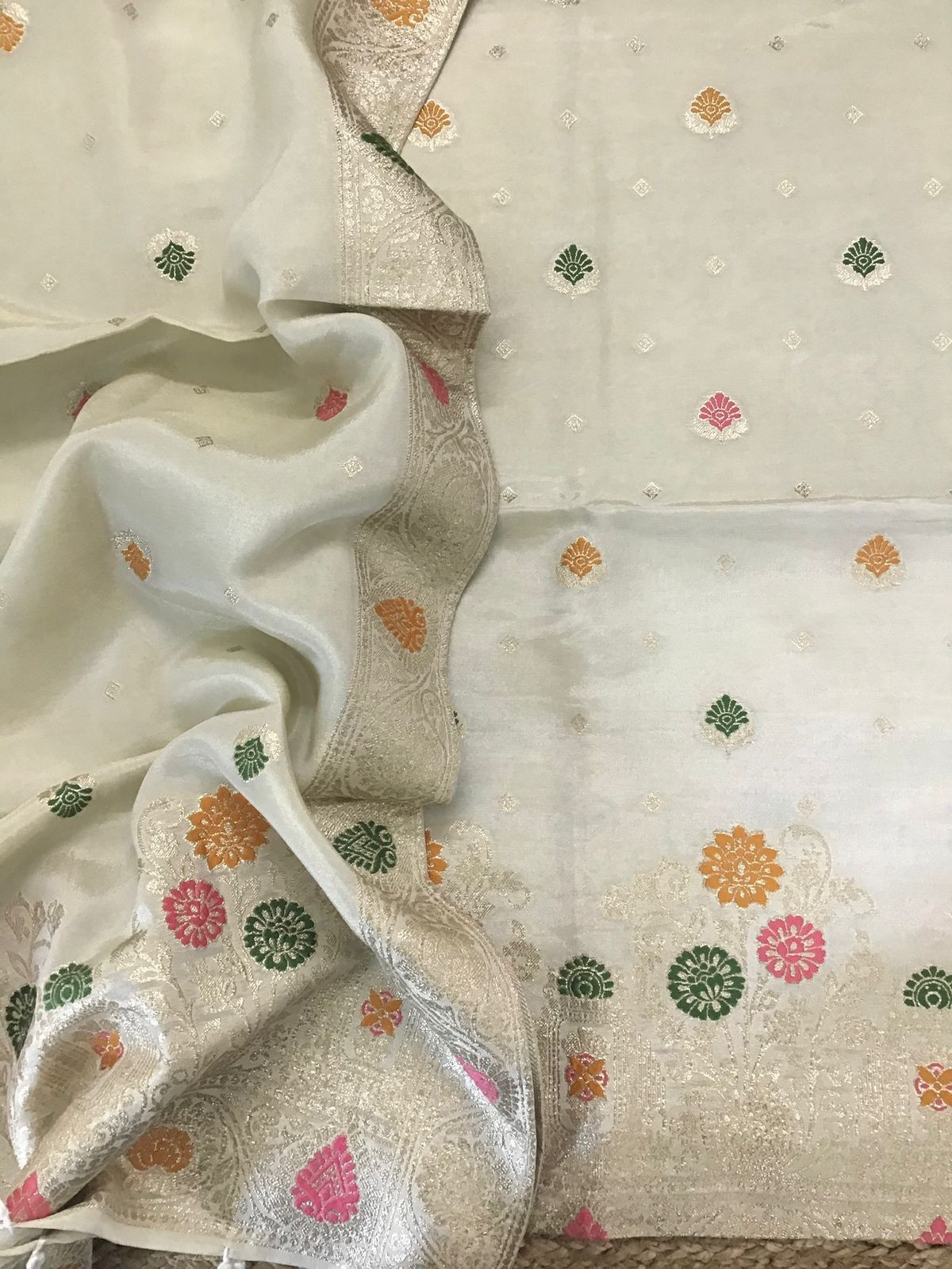 Soft Fine Tissue Chanderi Banarasi Weaved Suit - Cream