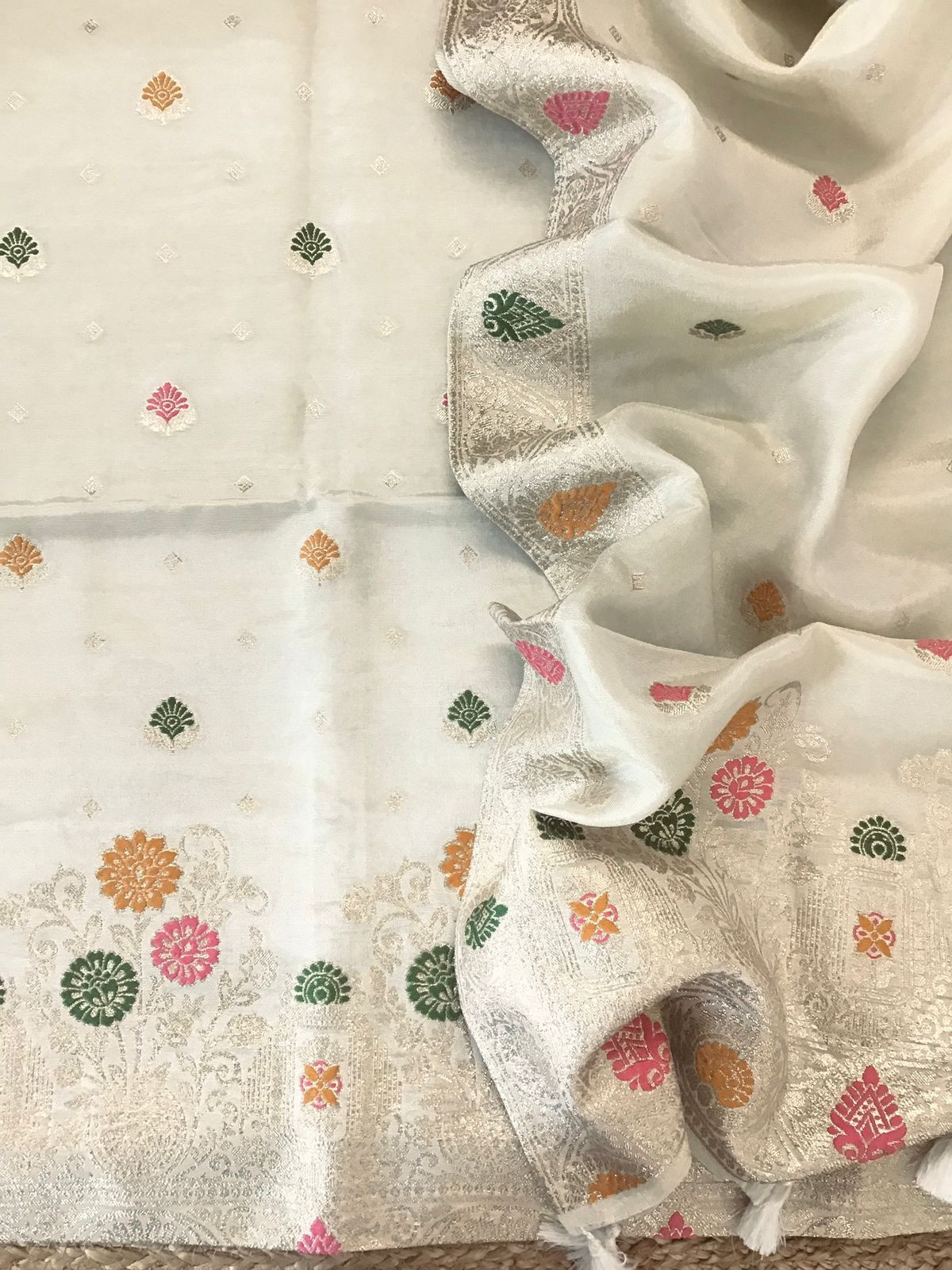 Soft Fine Tissue Chanderi Banarasi Weaved Suit - Cream