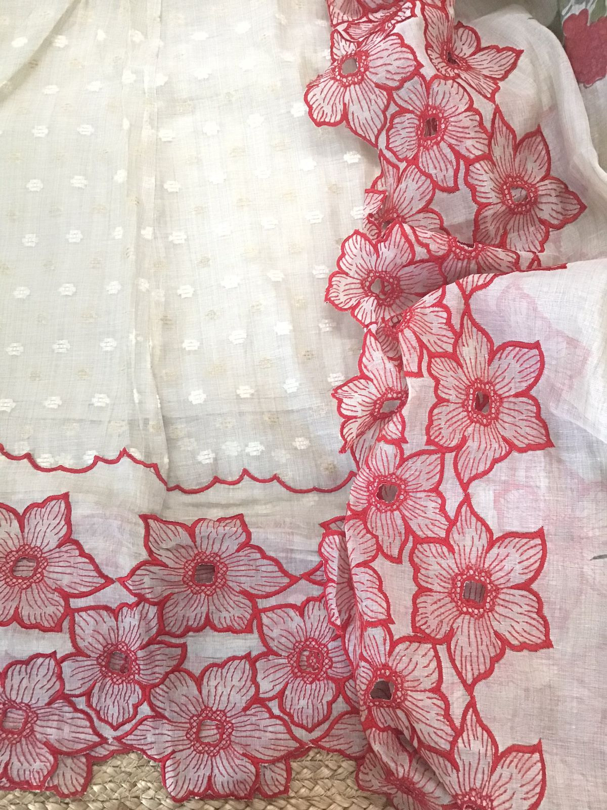 Pure Chanderi Self Weaved Embroidered Anarkali Style Unstitched Suit - Beige