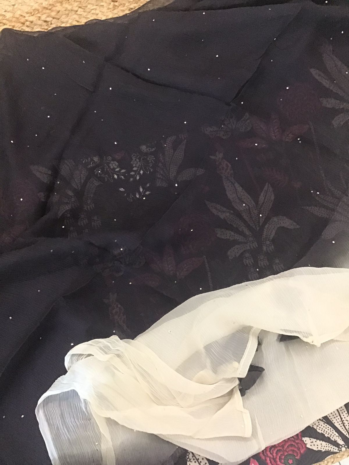 Pure Cotton Printed Embroidered Suit - Black