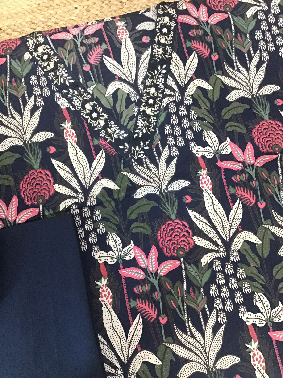 Pure Cotton Printed Embroidered Suit - Blue